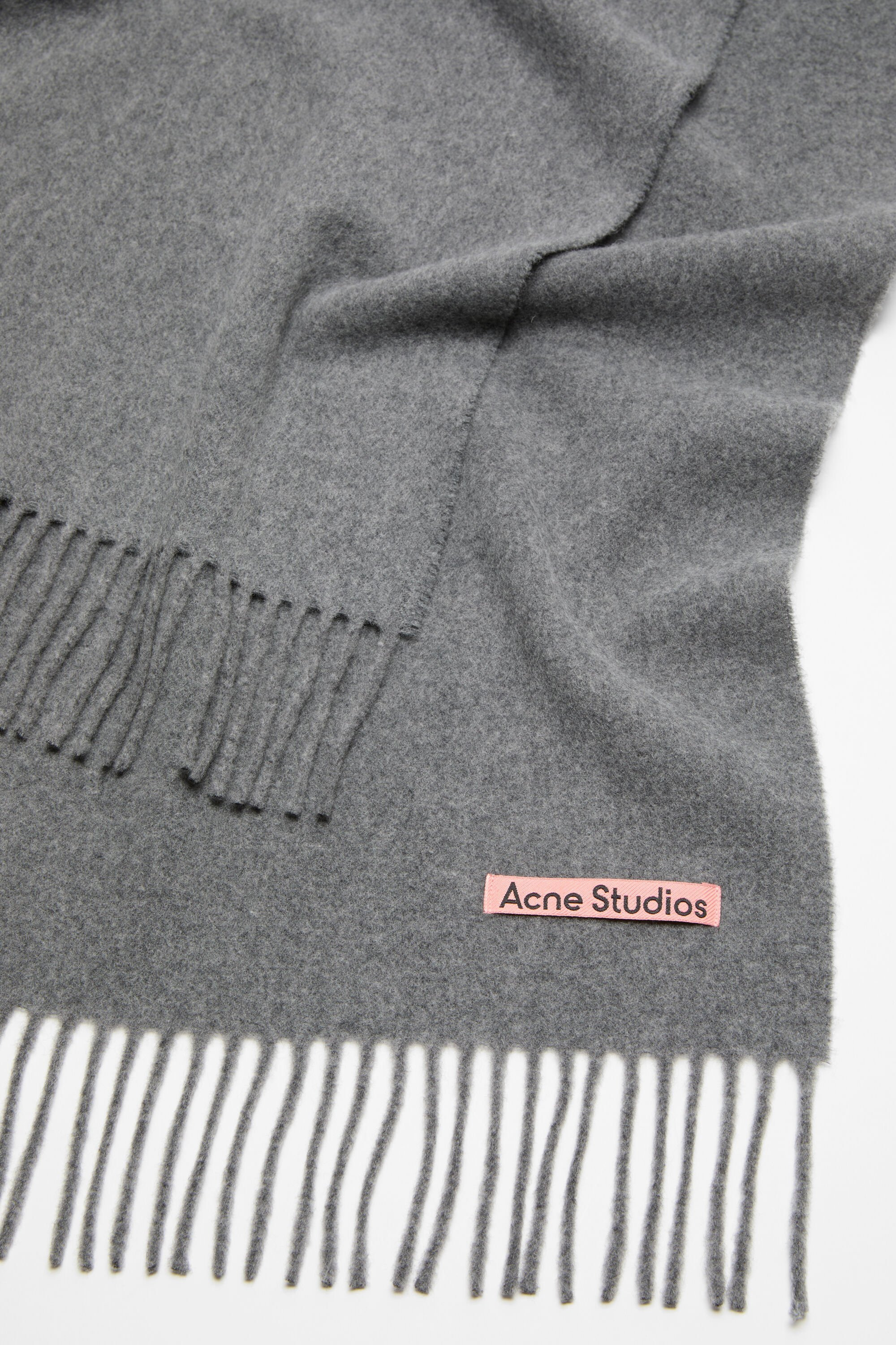 Fringe wool scarf – Narrow - Grey Melange - 4