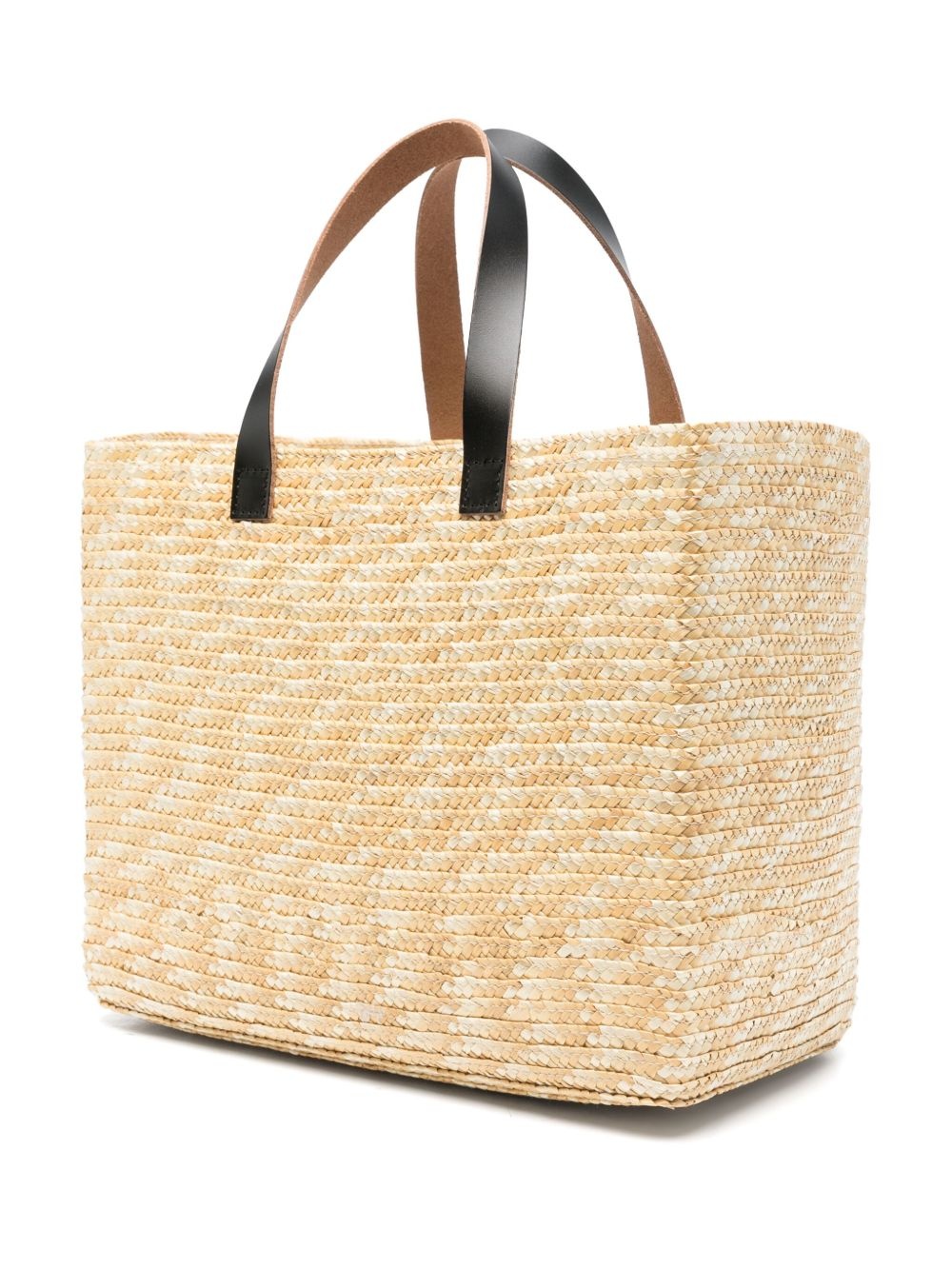 leather-panelled straw tote bag - 3