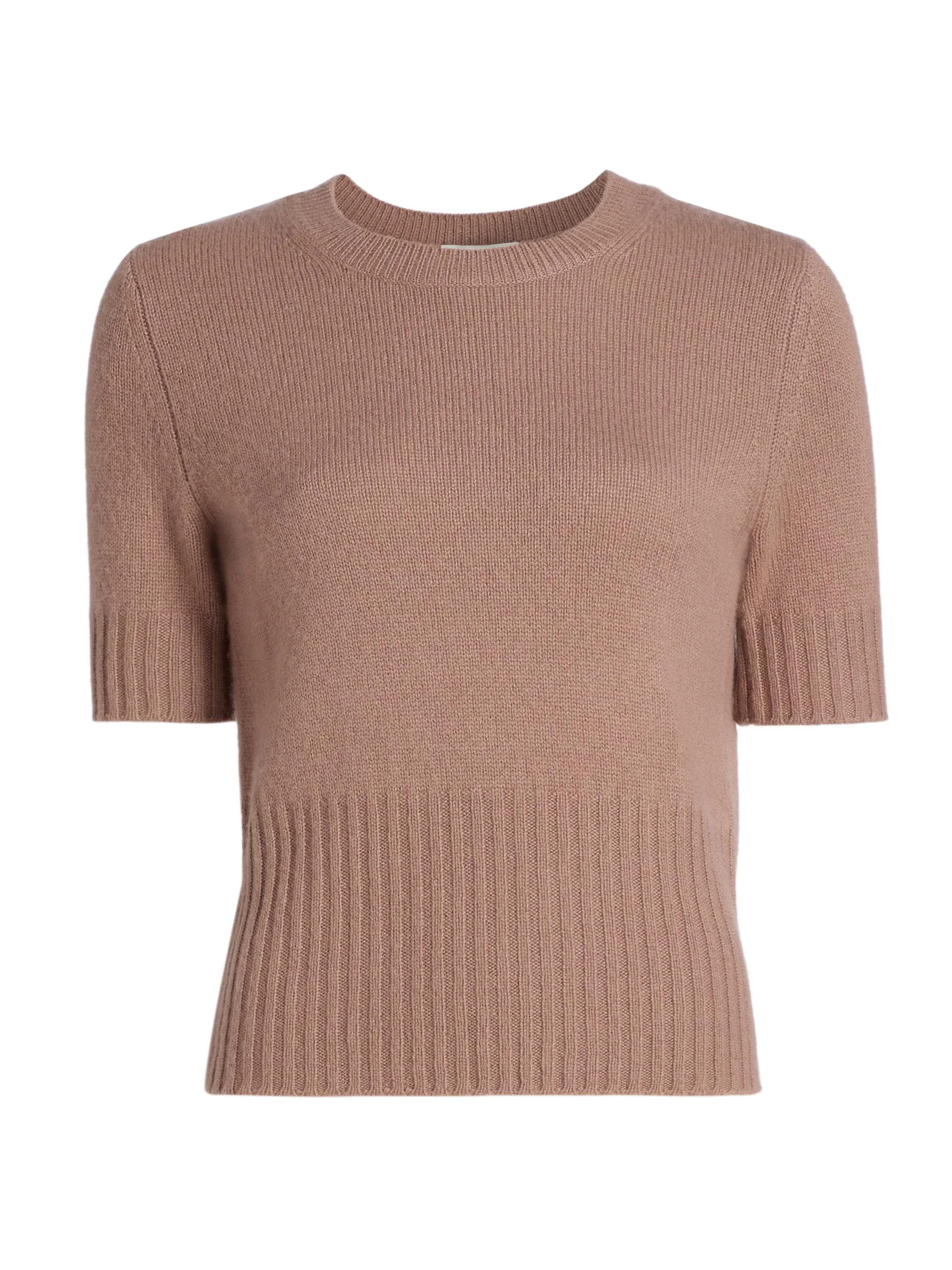 Women's Wool-Cashmere Short-Sleeve Sweater - Toffee - 1