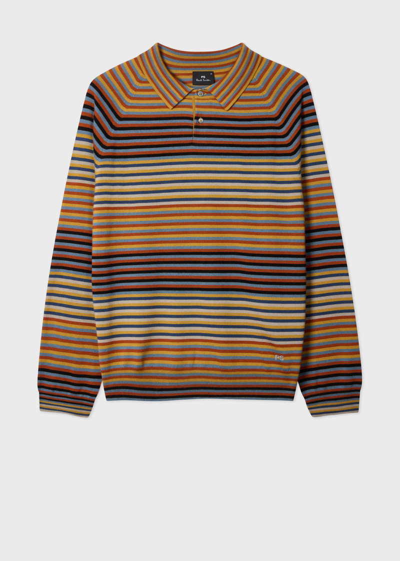 Yellow and Blue Stripe Merino Wool Polo Shirt 1
