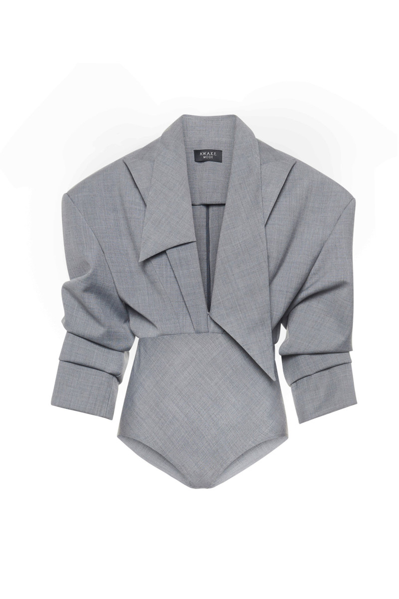 TAILORED BODYSUIT WITH SHIRT COLLAR INSERT GREY MELANGE 9