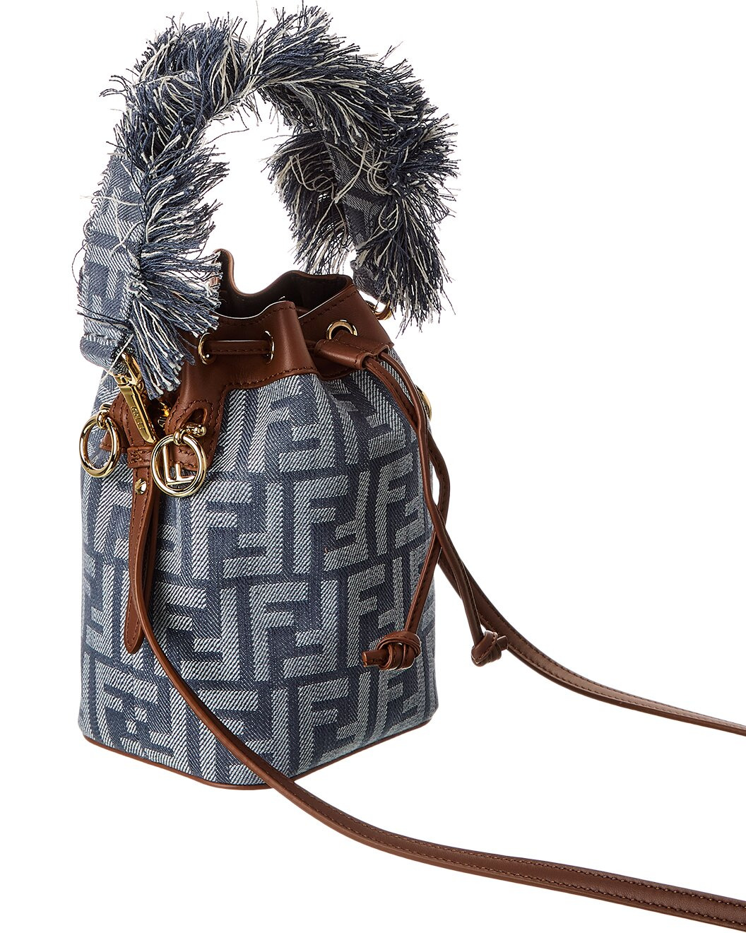 FENDI Mon Tresor Mini FF Denim & Leather Bucket Bag - 3