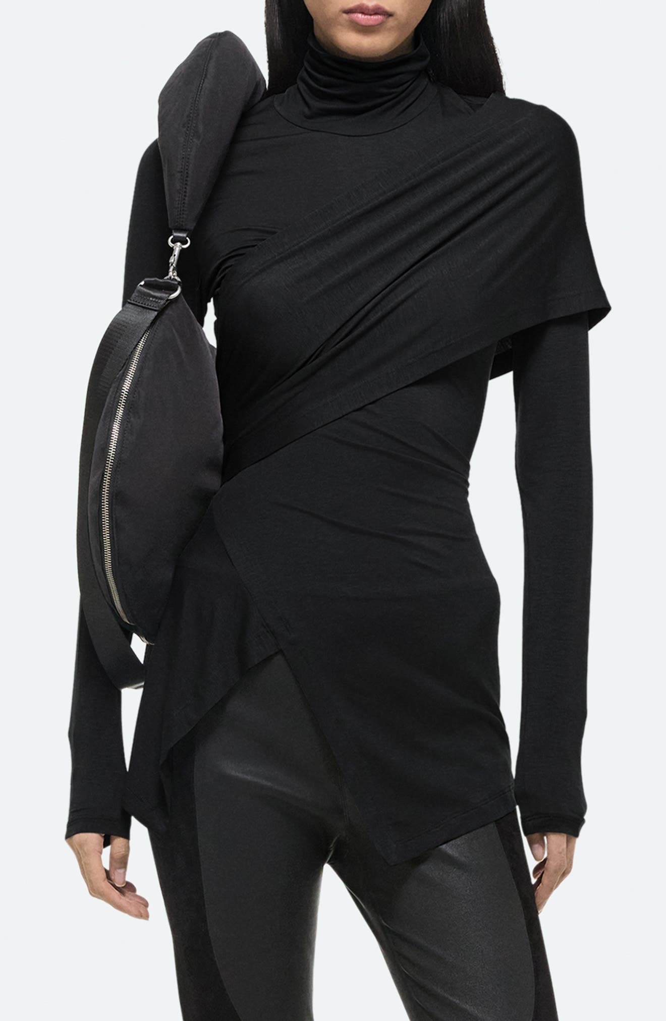 Helmut Lang Protection Draped Asymmetric Turtleneck Top in Black - 1
