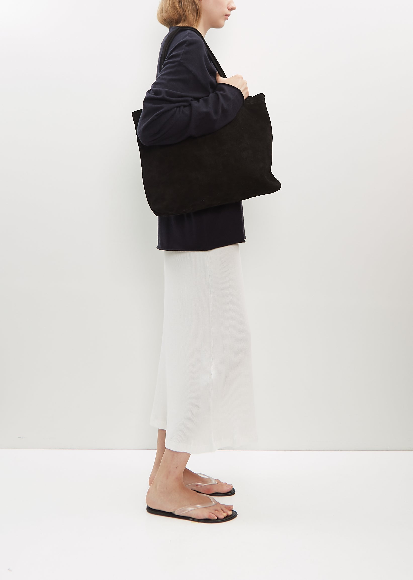 Suede Shopper Bag — Black - 3