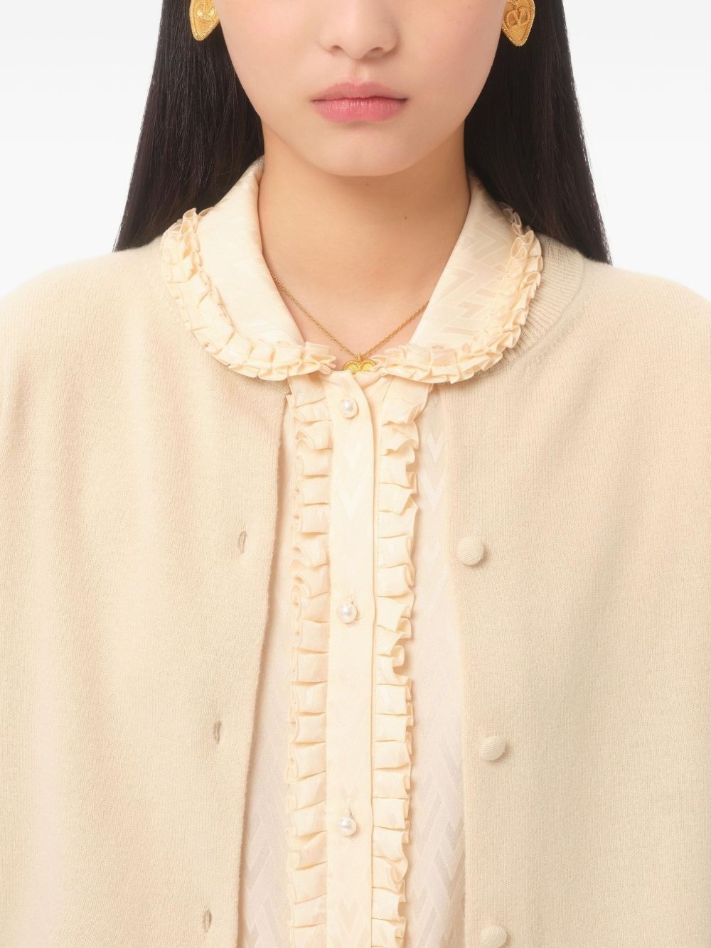 feather-cuff cardigan - 4
