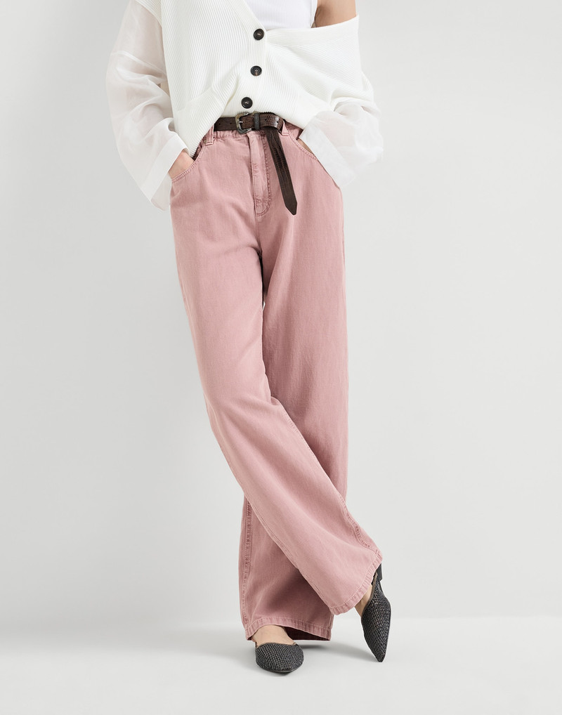 Garment-dyed contemporary trousers in cotton and linen cover with monili 5