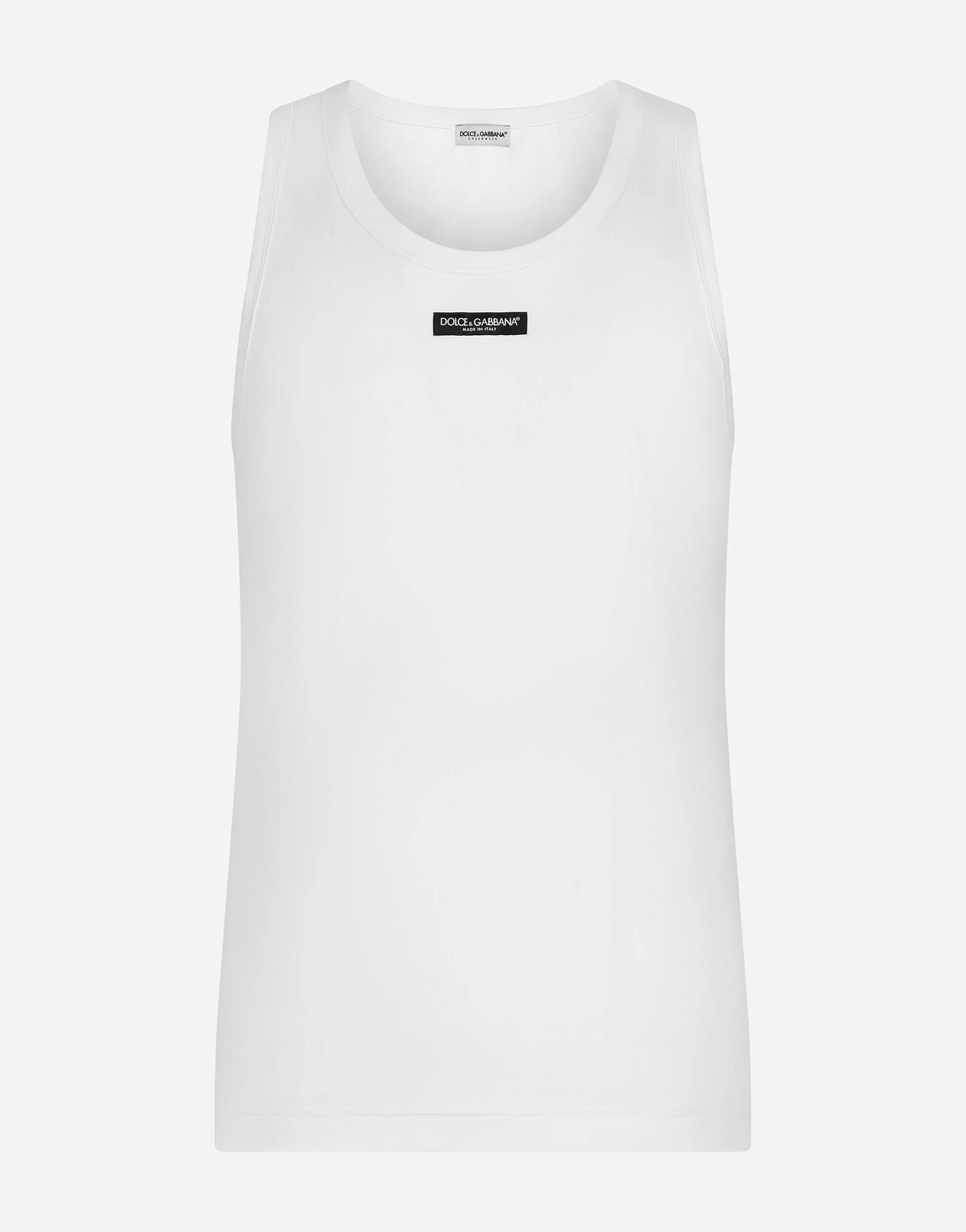 Two-way stretch cotton tank top with logo label - 1