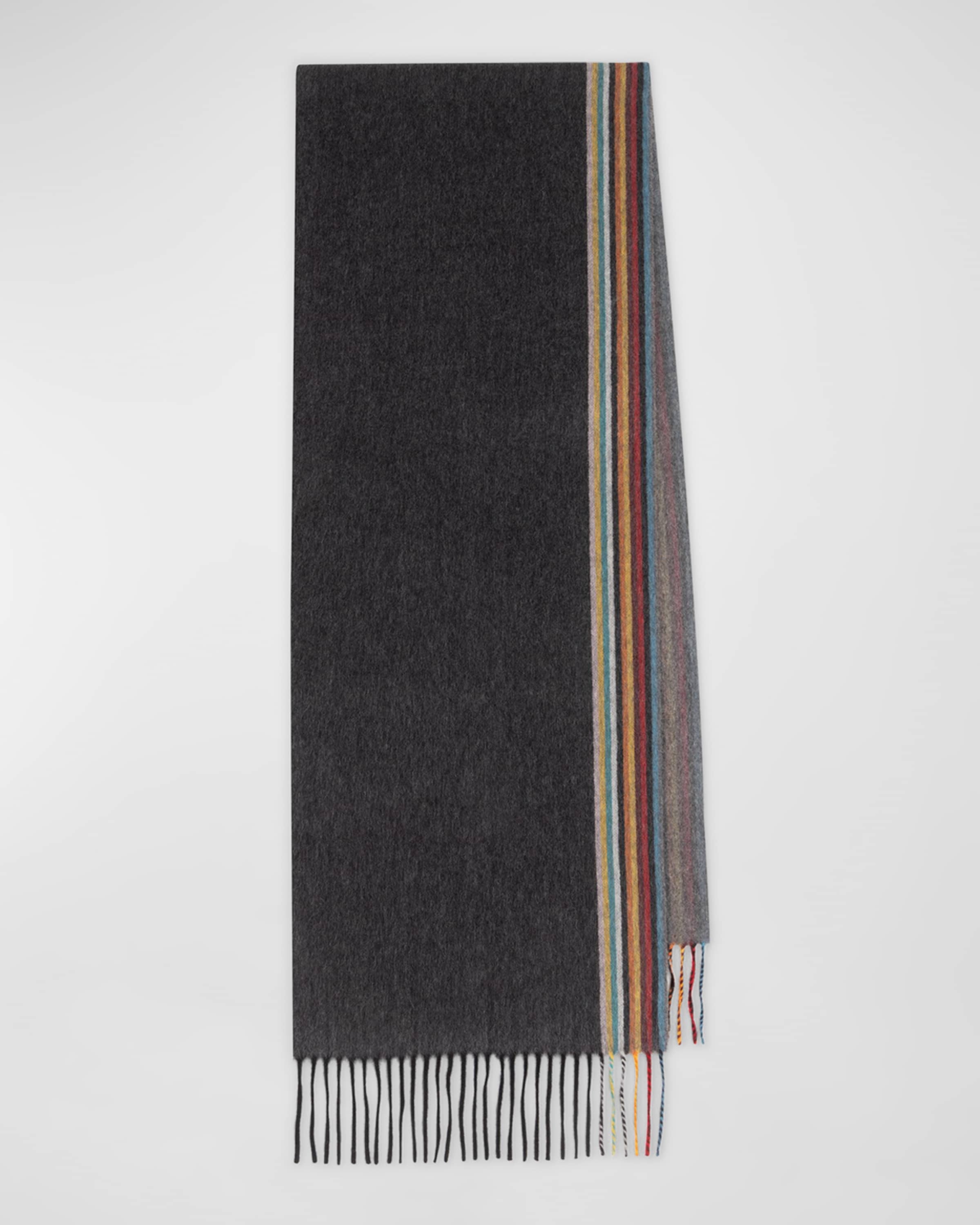 Men's Cashmere Signature Stripe Edge Scarf - 1