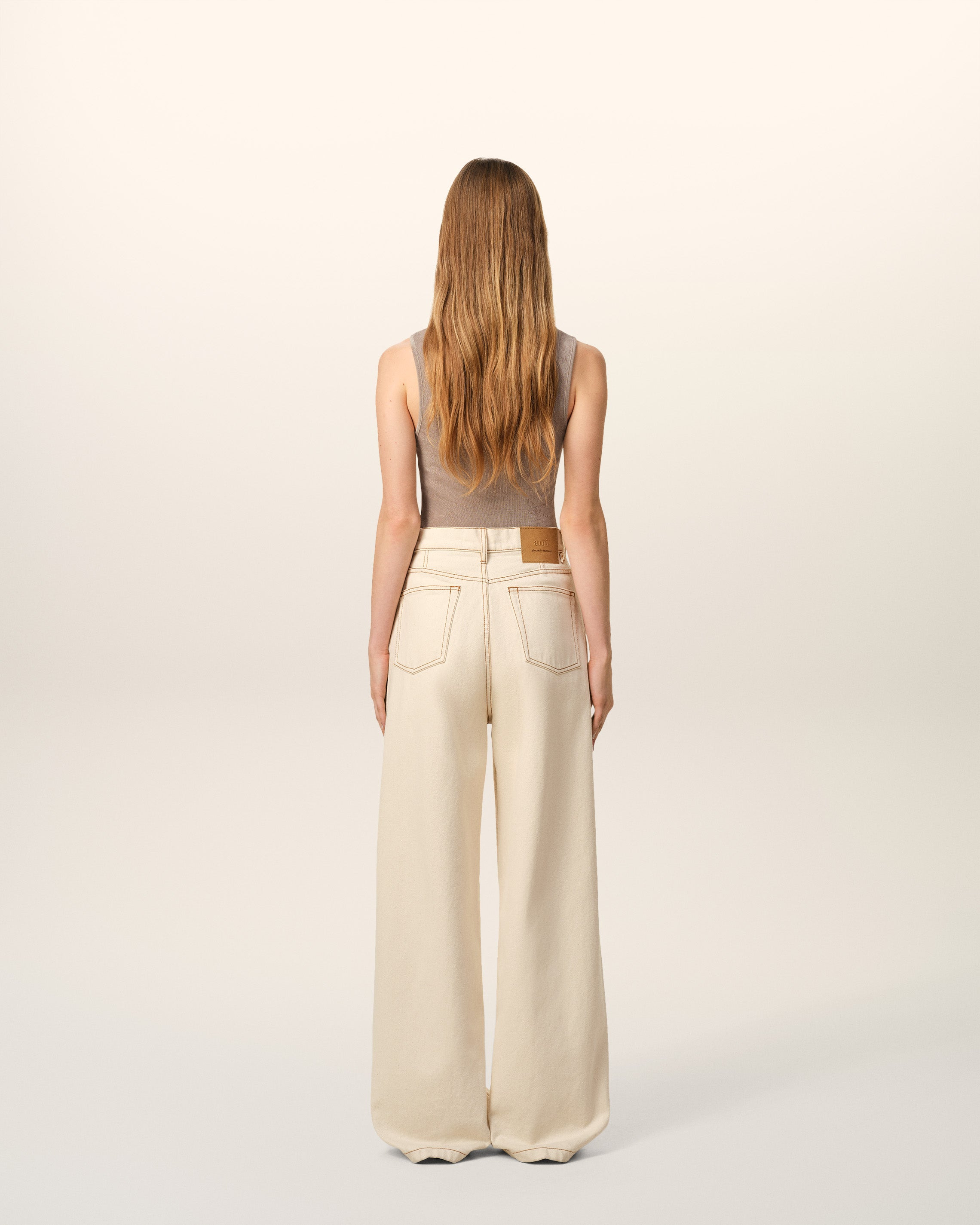 BEIGE COTTON WIDE FIT JEANS - 4