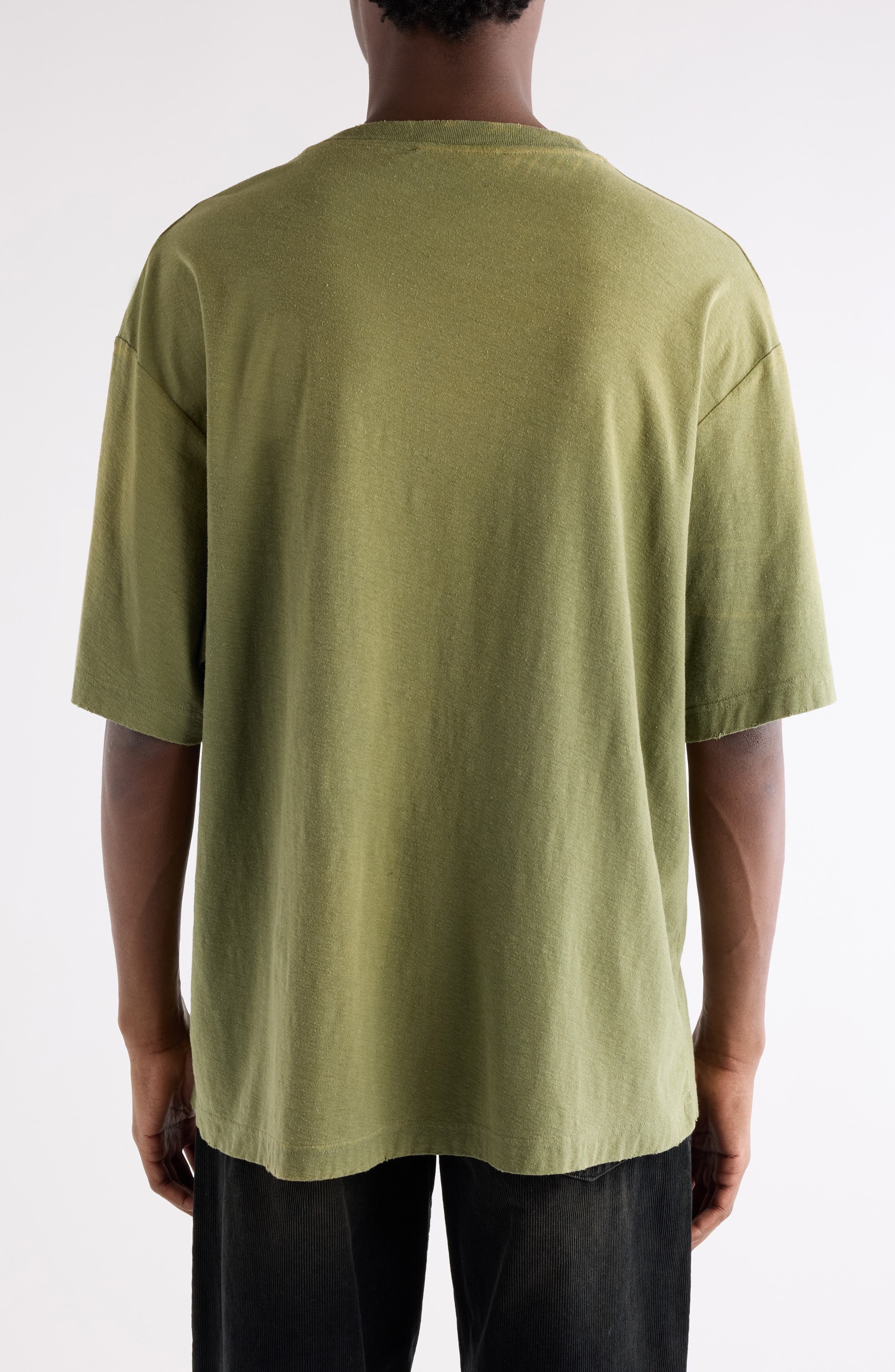 Acne Studios 1996 Logo Distressed Cotton & Hemp Graphic Tee in Olive Green at Nordstrom - 3
