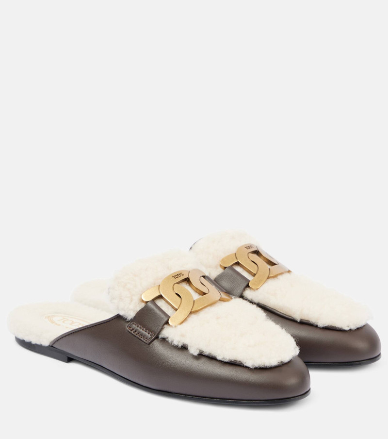 Catena shearling-lined leather slippers - 1