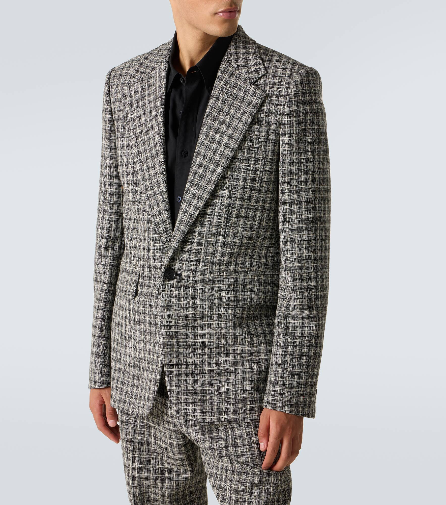 Checked wool suit jacket - 3