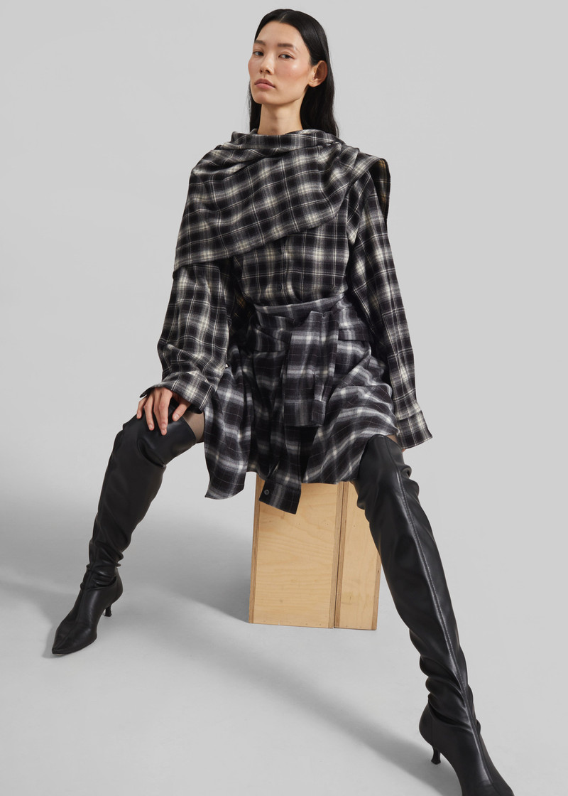 Rue Scarf Shirt - Black Plaid 5