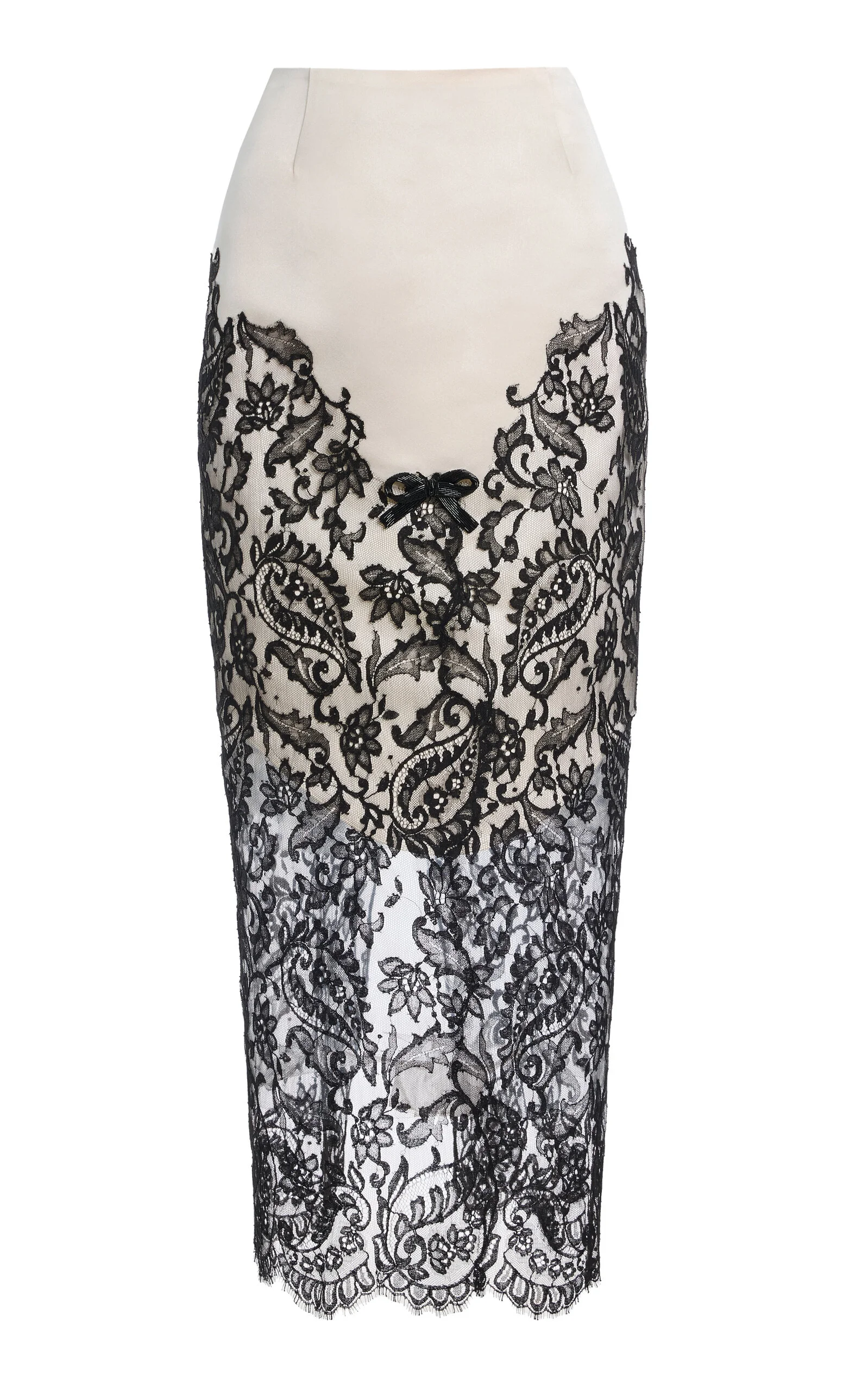 Exclusive Beaded Lace-Detailed Silk-Satin Midi Skirt - 1