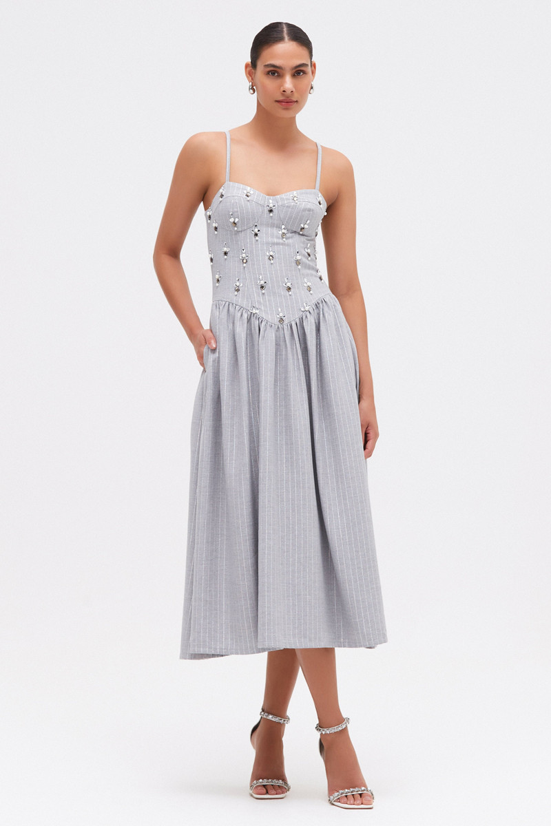 METALLIC PINSTRIPE MIDI DRESS 1
