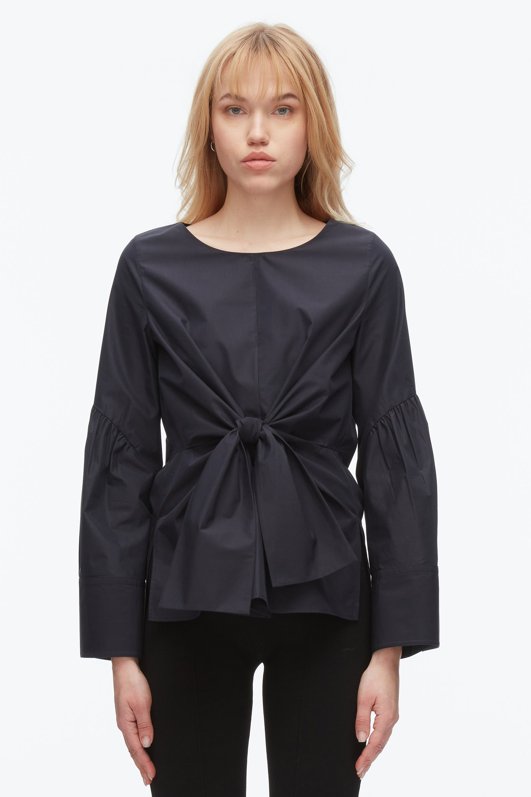 Tie Front Poplin Shirt - 3