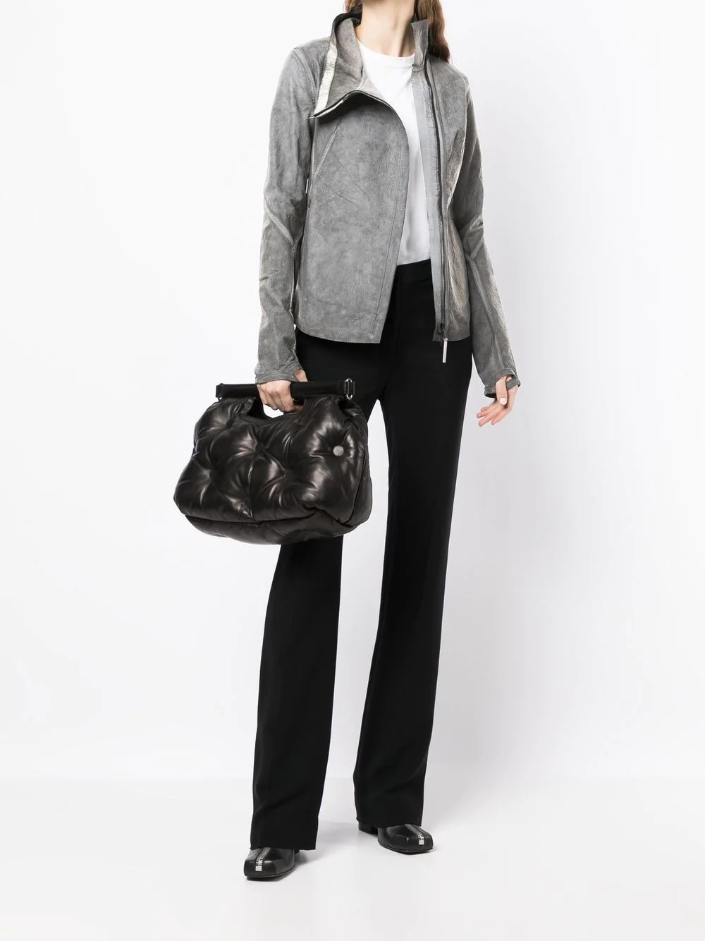 off-centre leather biker jacket - 2