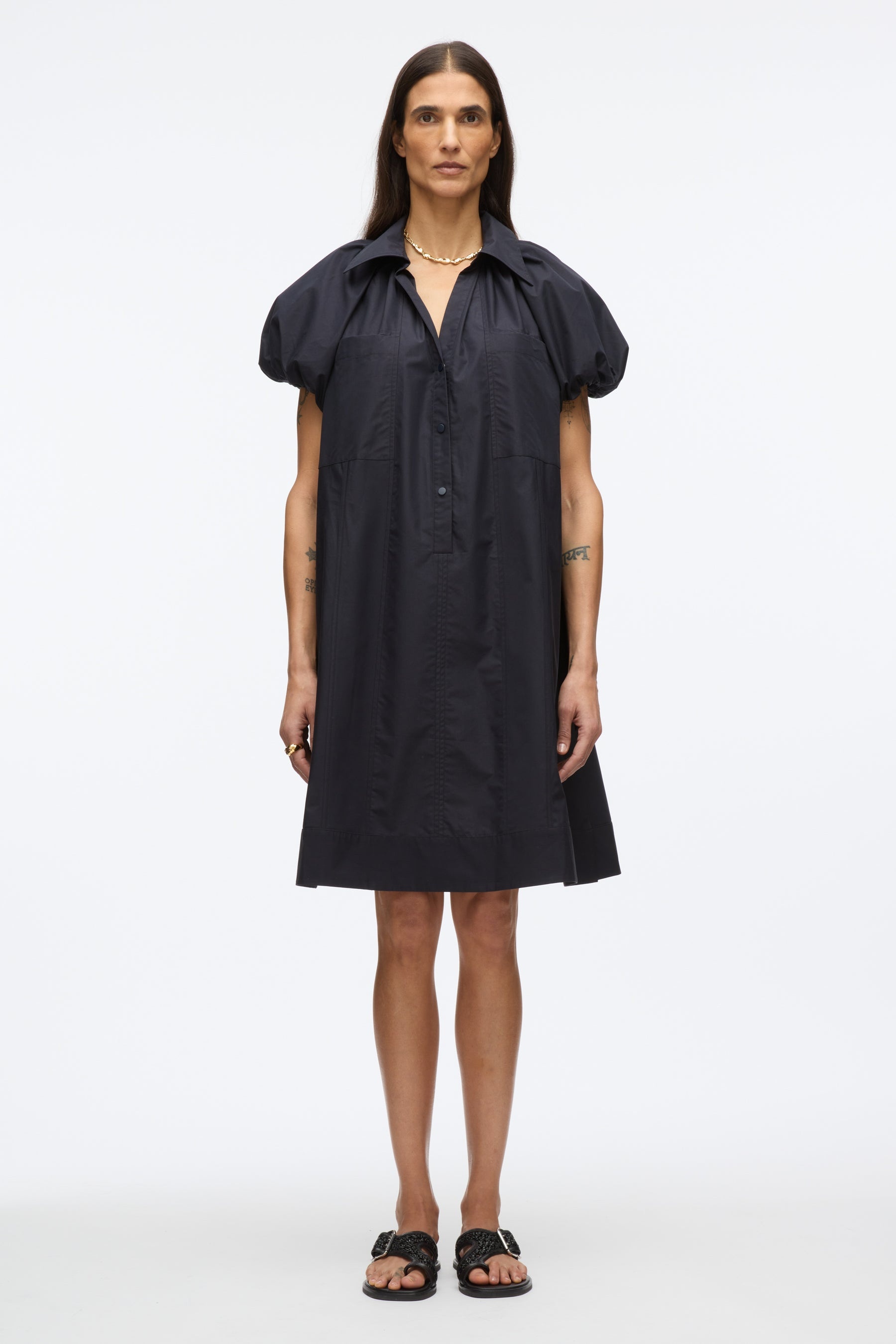 Puff Sleeve Short Shirt Dress - 2