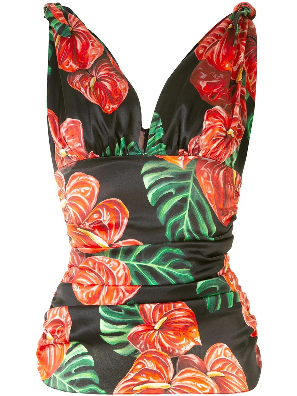 tropical print silk ruched cami top - 1