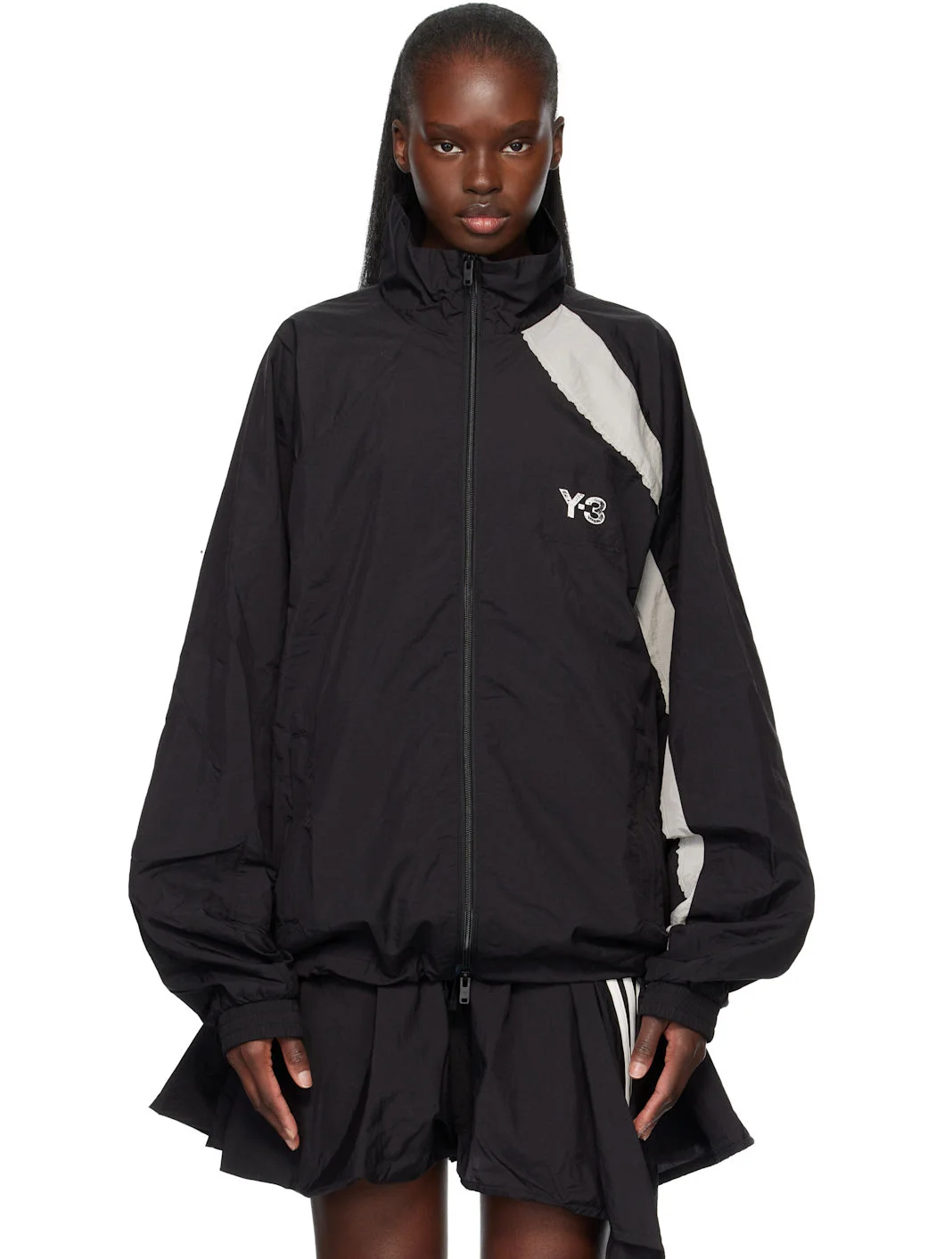 Black Raw Edge 3 Stripes Nylon Shell Jacket - 1