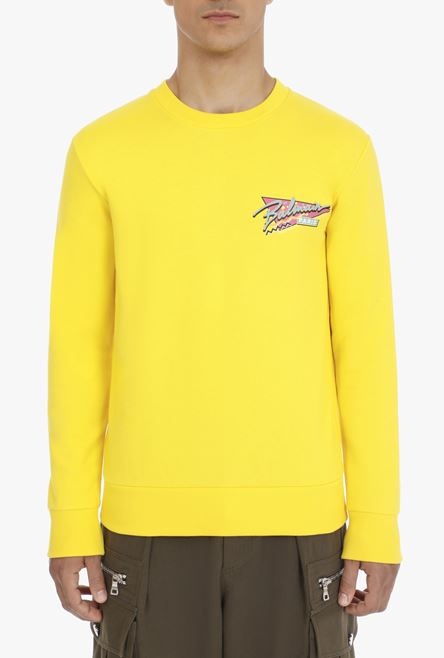 Yellow cotton sweatshirt with multicolor Balmain Paris logo print - 5