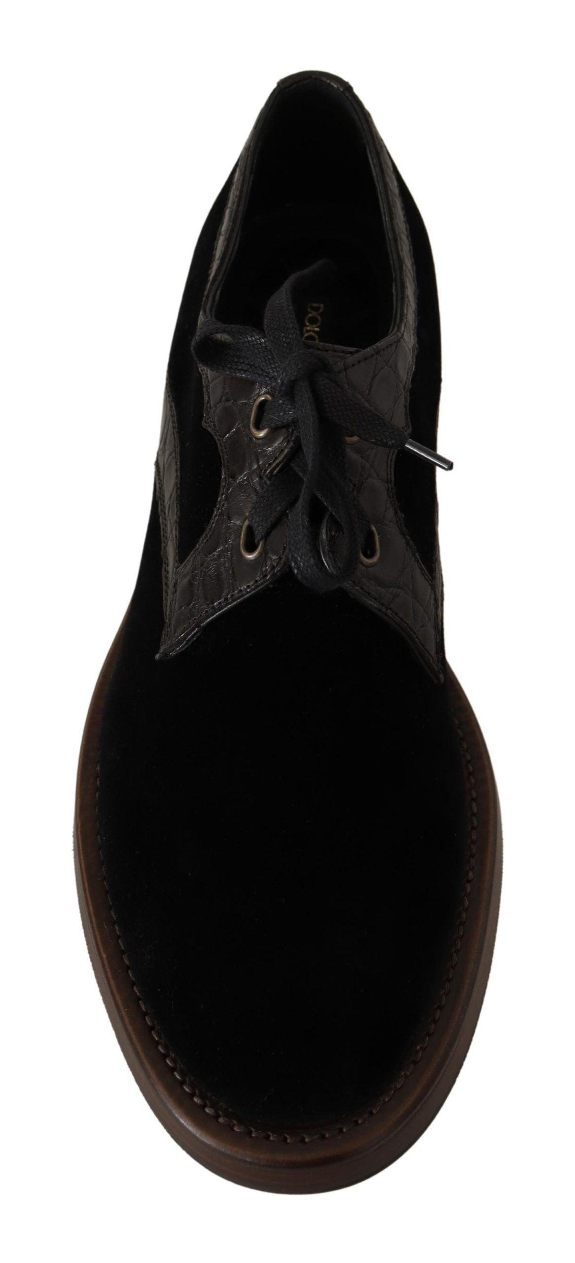 Dolce & Gabbana Black Velvet Exotic Leather Shoes - 6