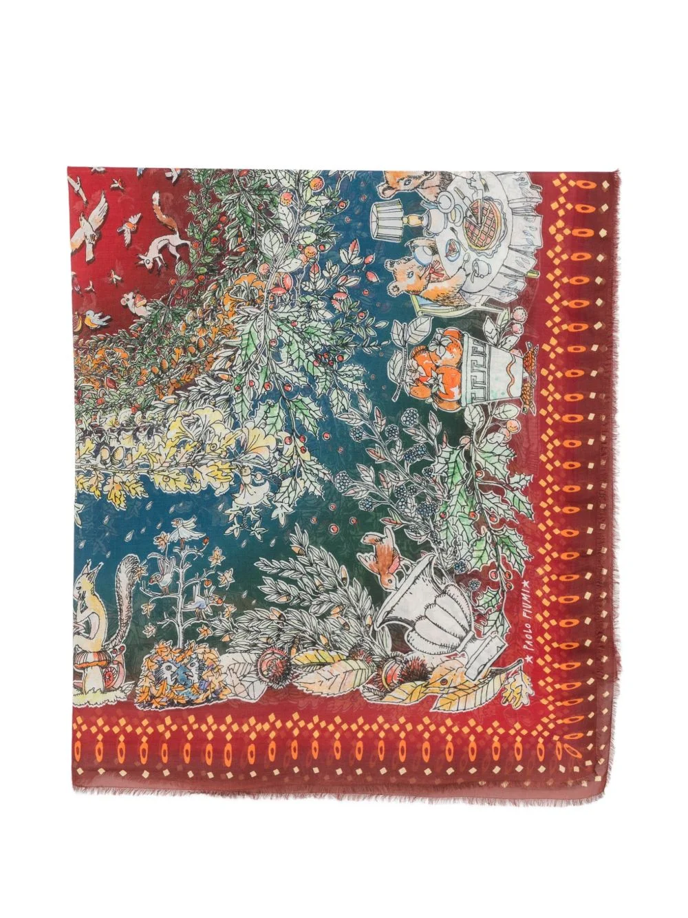 graphic-print frayed scarf - 1