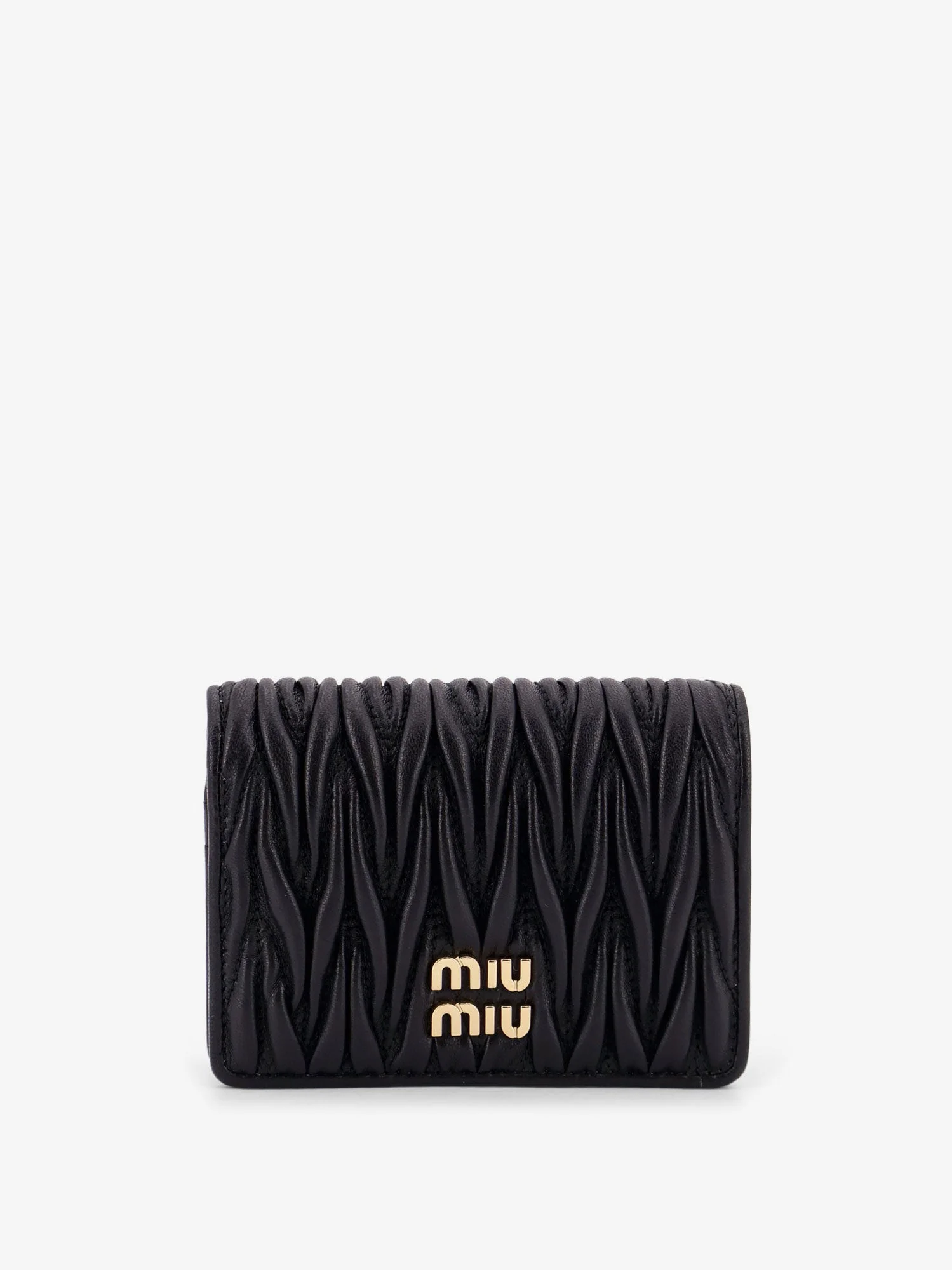 Miu Miu Women Quilted Leather Wallet With Lettering Logo On The Front - 1