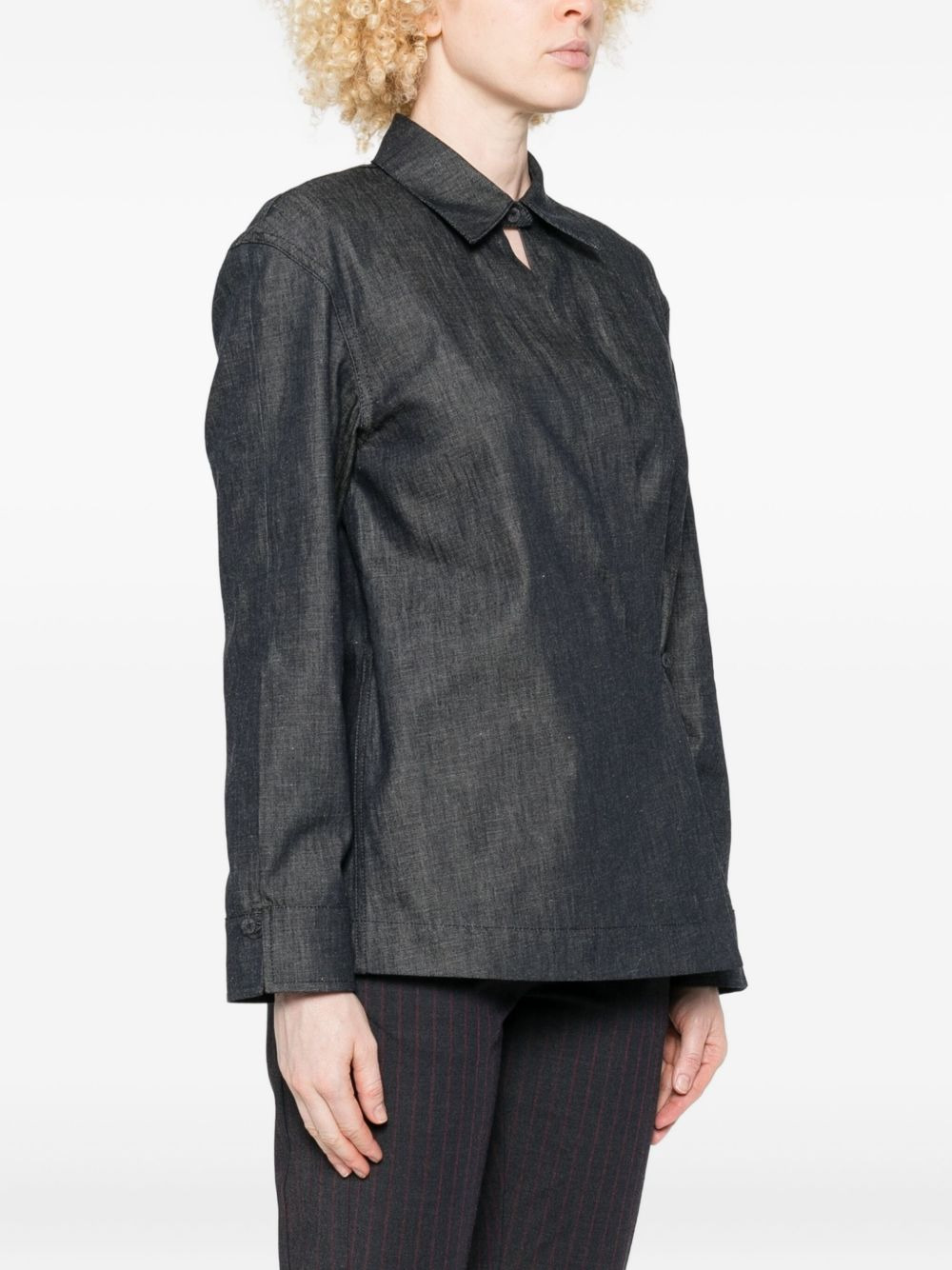 wrap-effect denim shirt - 3