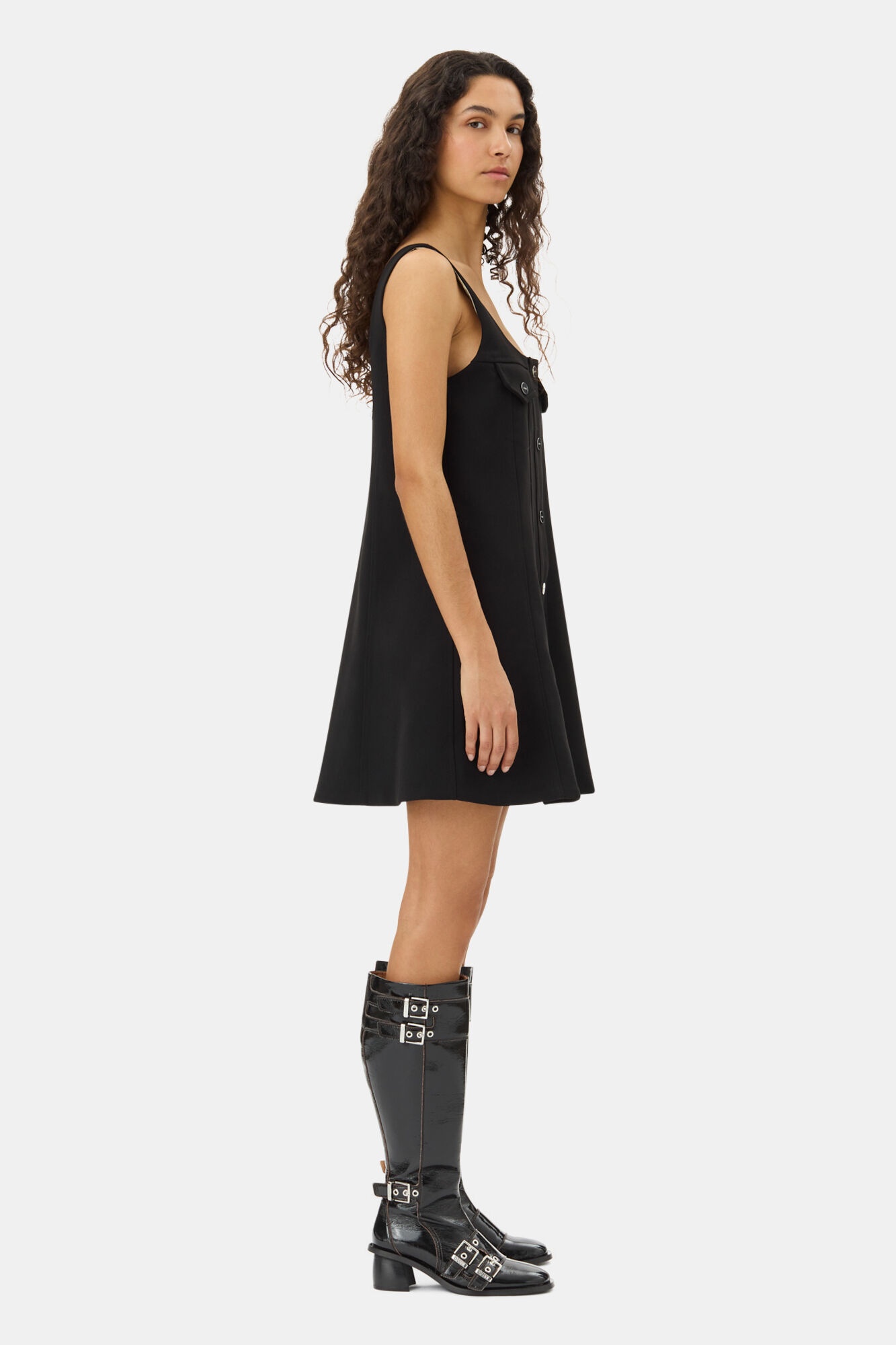 BLACK BONDED CREPE MINI DRESS - 4