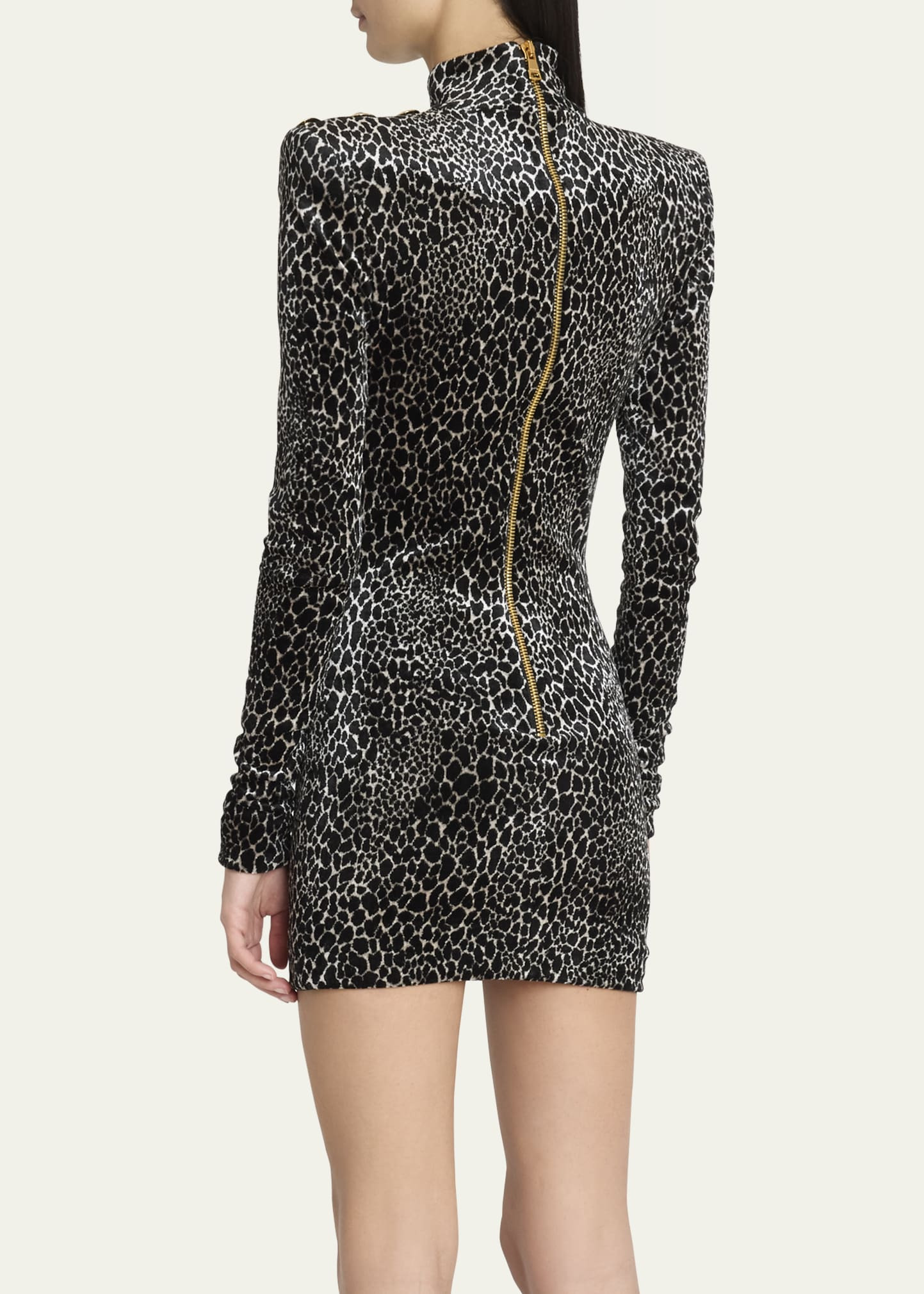 Leopard Velvet Button Strong-Shoulder Mini Dress - 3