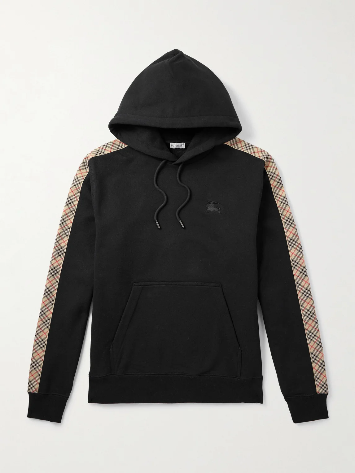 Checked Logo-Embroidered Cotton-Jersey Hoodie - 1