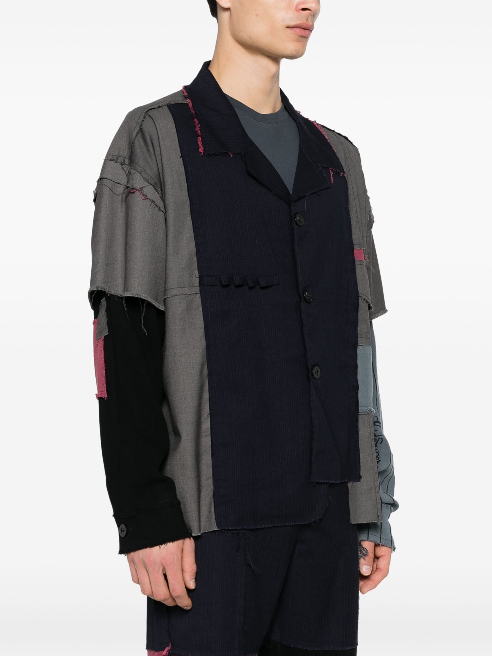 patchwork distressed shirt jacket - 3
