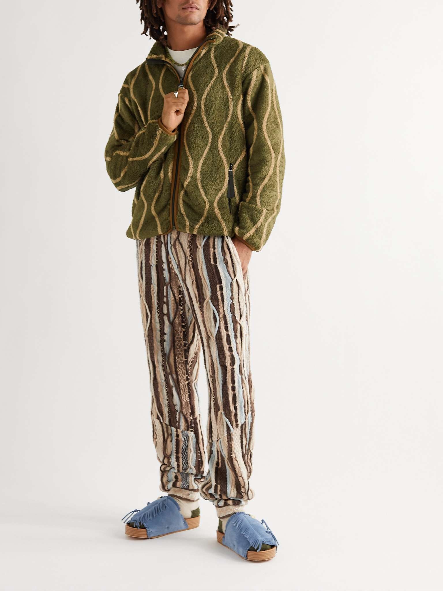 Jacquard-Trimmed Striped Fleece Jacket - 2