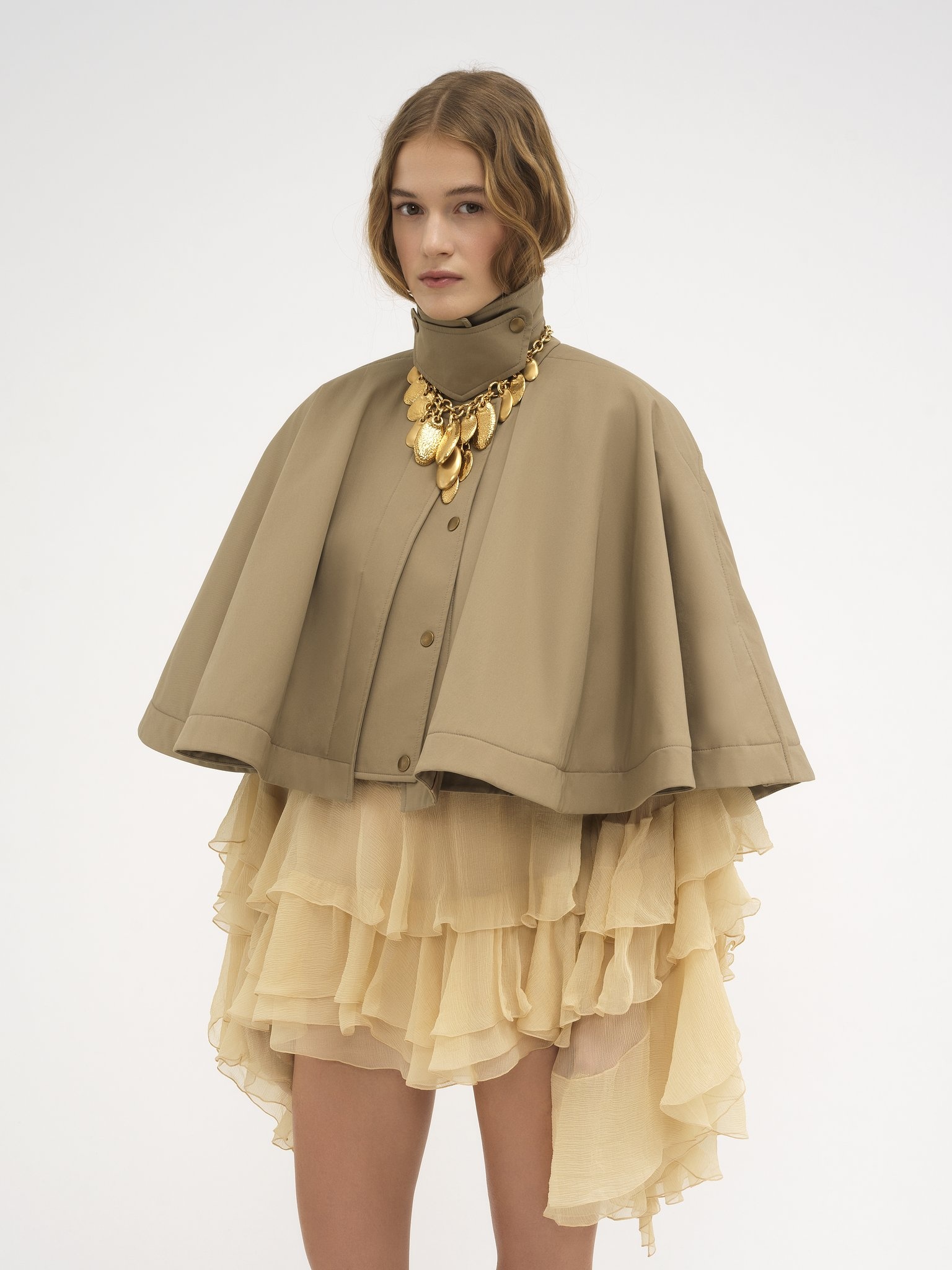 SHORT QUILTED CAPE IN COTTON GABARDINE - 4