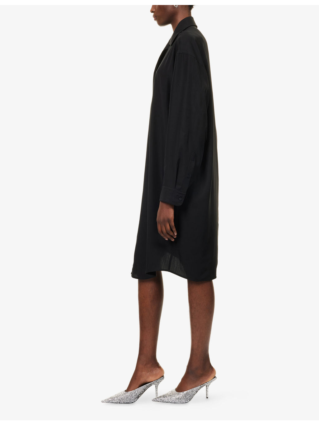 One-Shoulder Logo-Embroidered Woven Mini Shirt Dress - 3