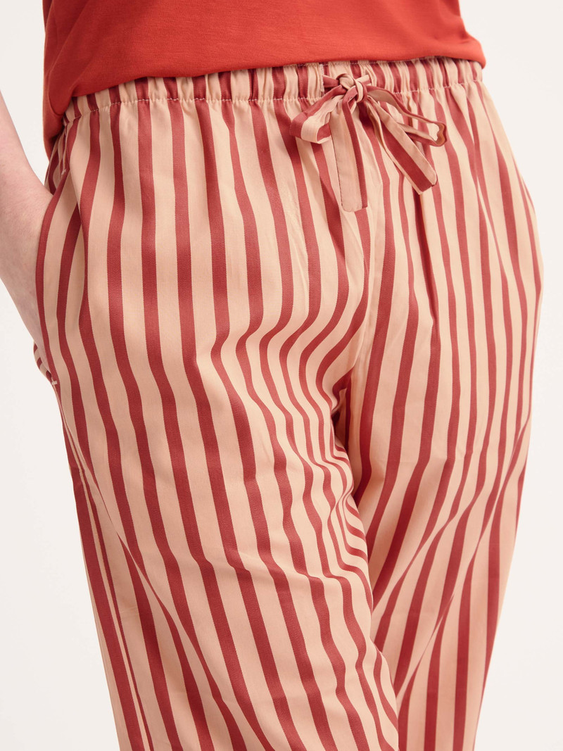 Women's Lounge Pants Capri Cotton Batiste Red & Peach Stripe 4