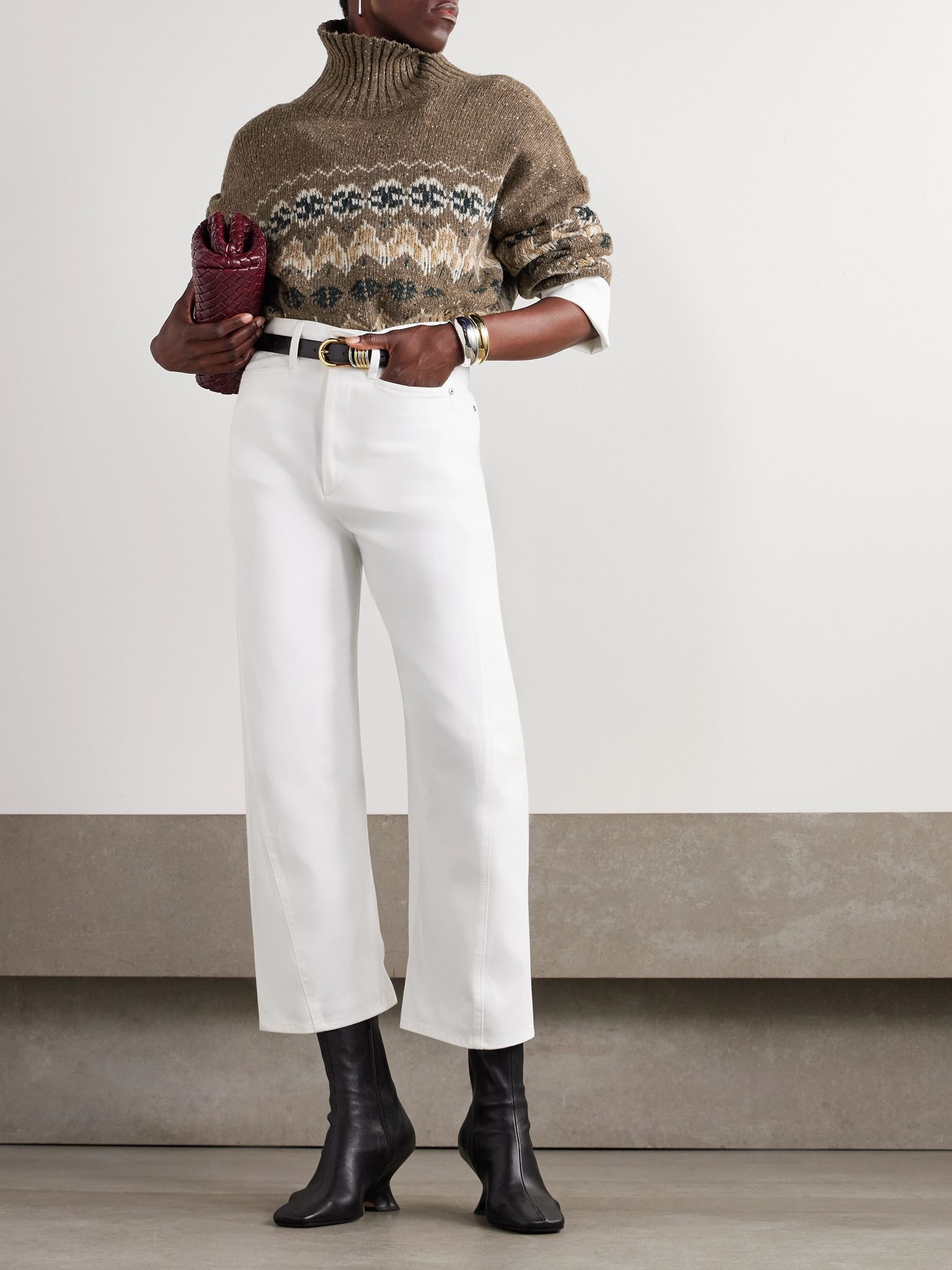 Cecie Fair Isle wool-blend turtleneck sweater Brown - 2