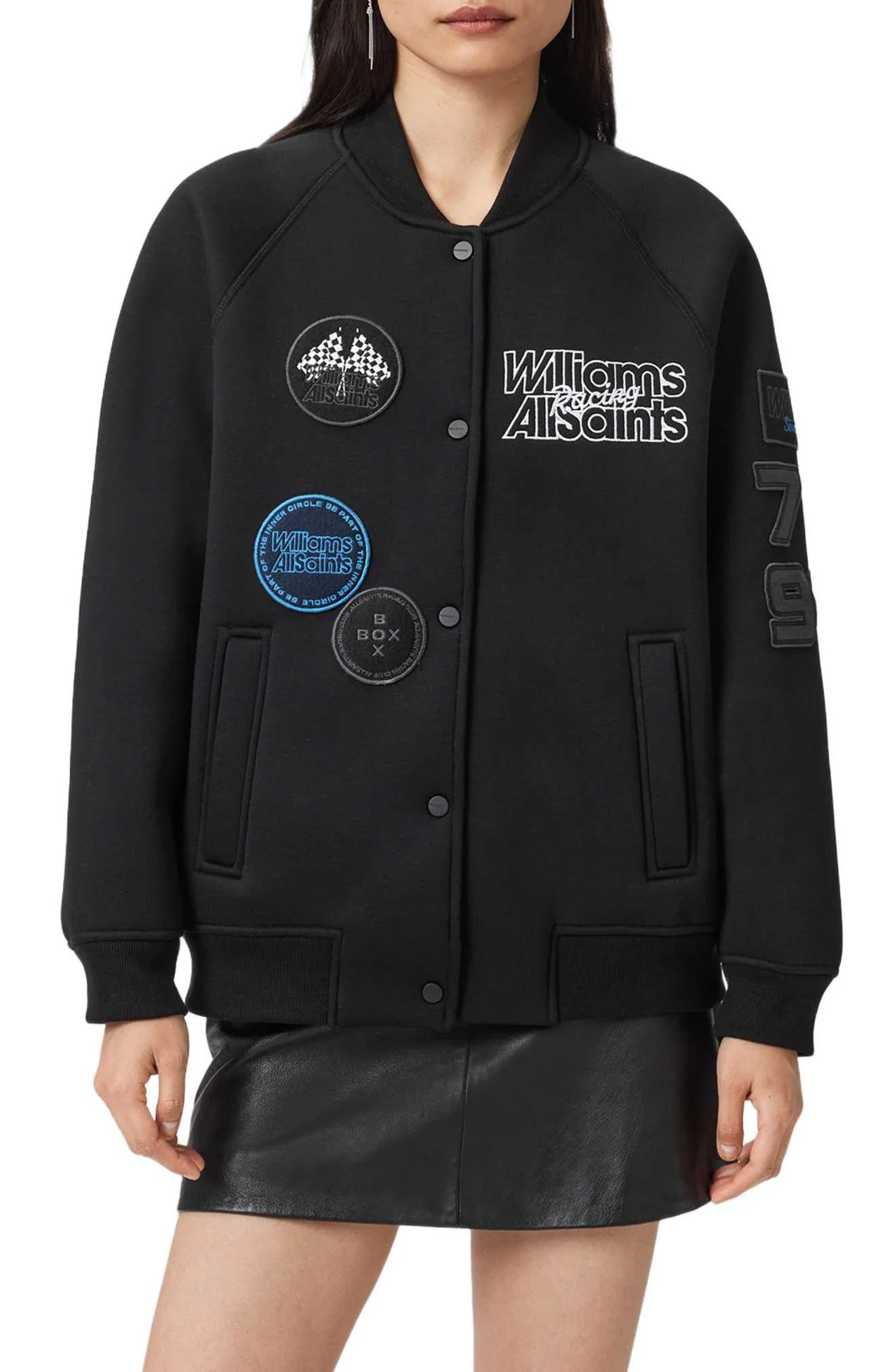 AllSaints Nico Cotton Blend Bomber Jacket in Black at Nordstrom - 1