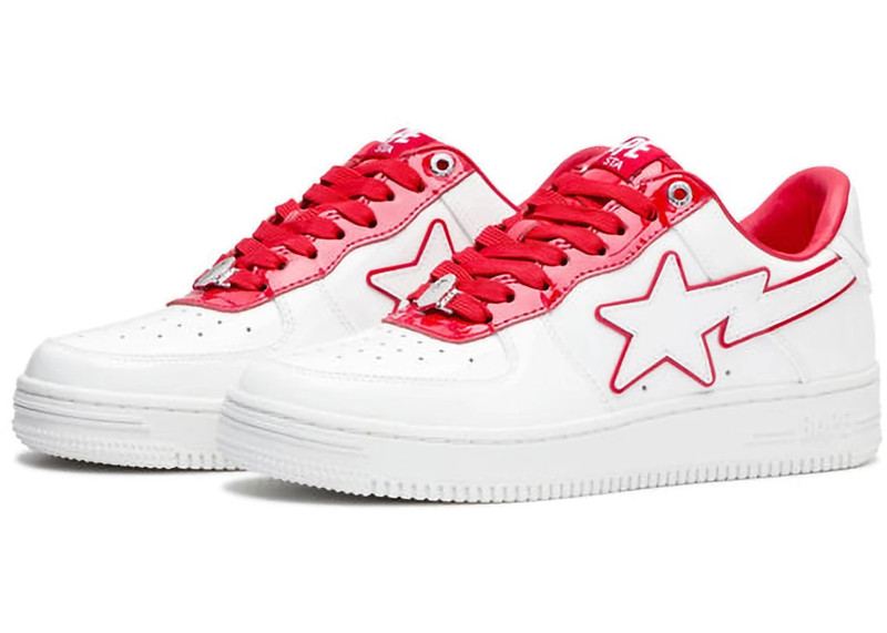 A BATHING APE® A Bathing Ape Bape Sta Patent Leather White Red outlook