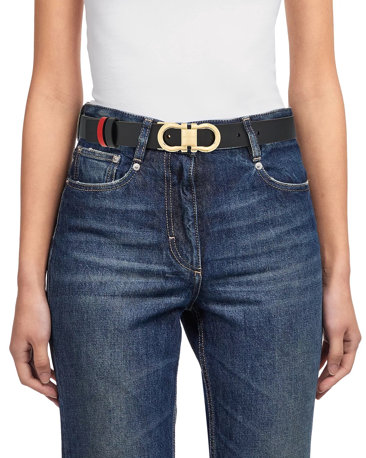 Women's Double Gancini Reversible Leather Belt - 2