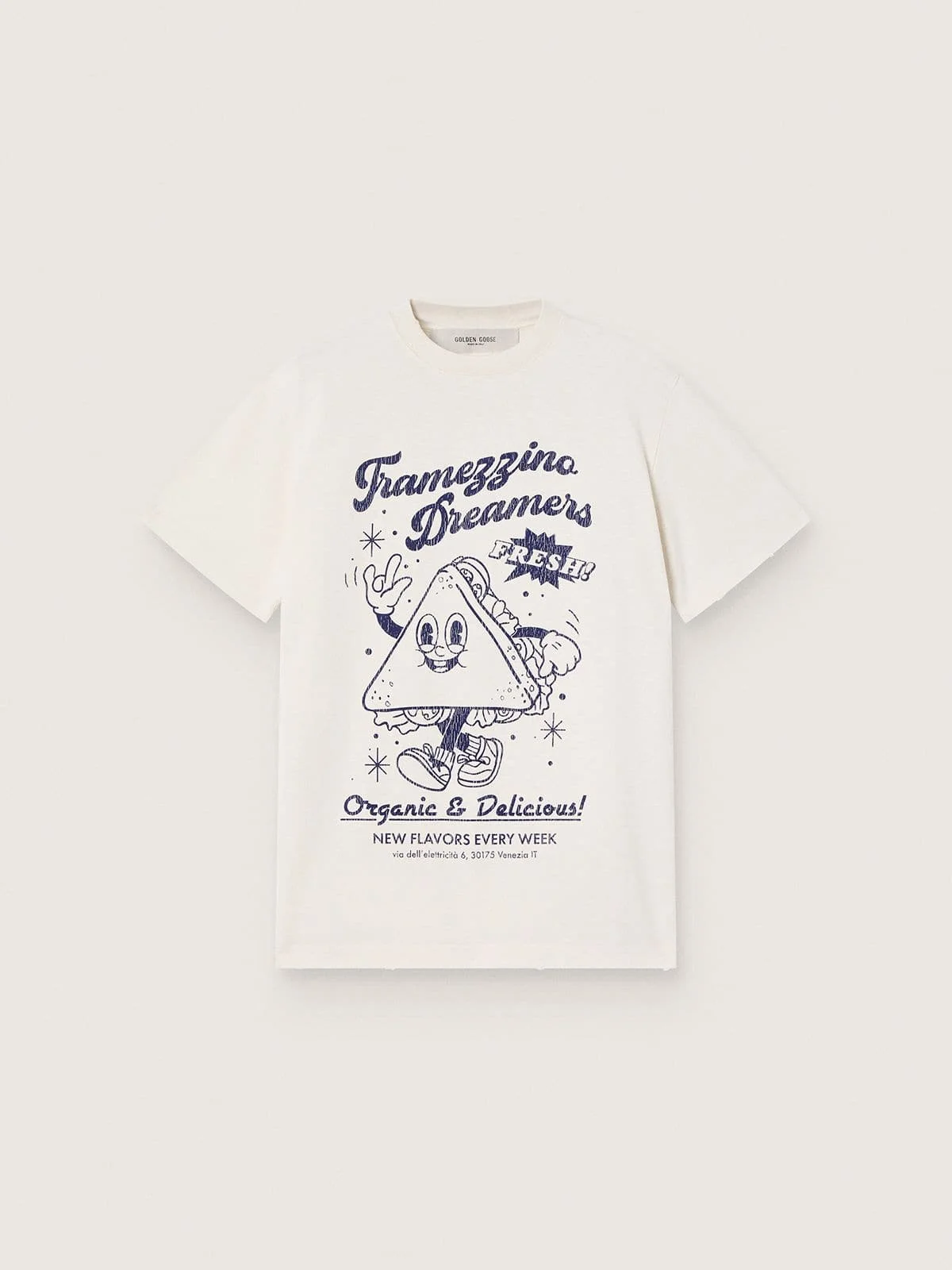Women's T-shirt in white cotton jersey with blue print - 1