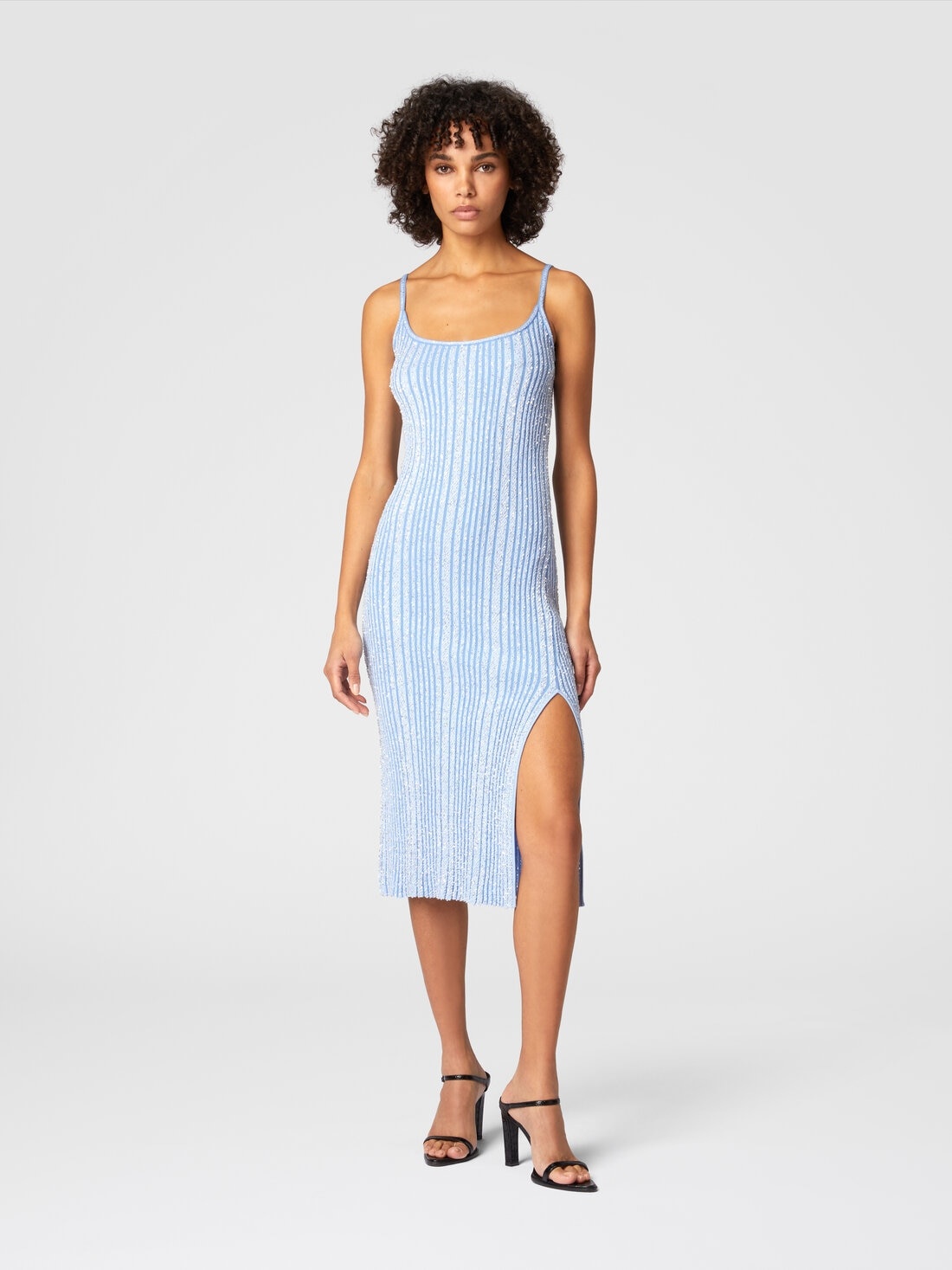 Sleeveless ribbed midi dress with sequins and slit - 2