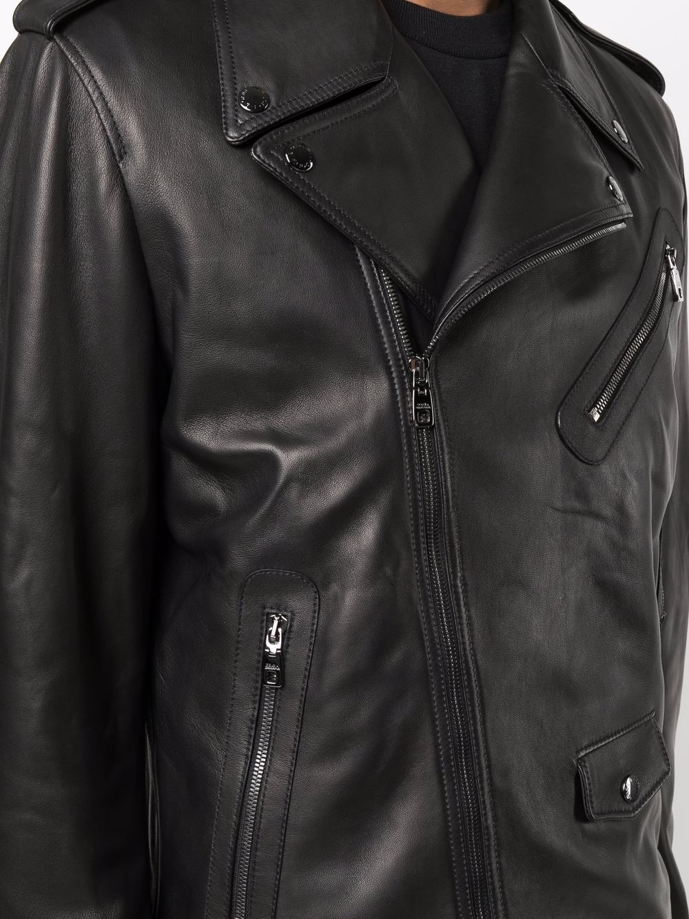 multi-pocket leather biker jacket - 5