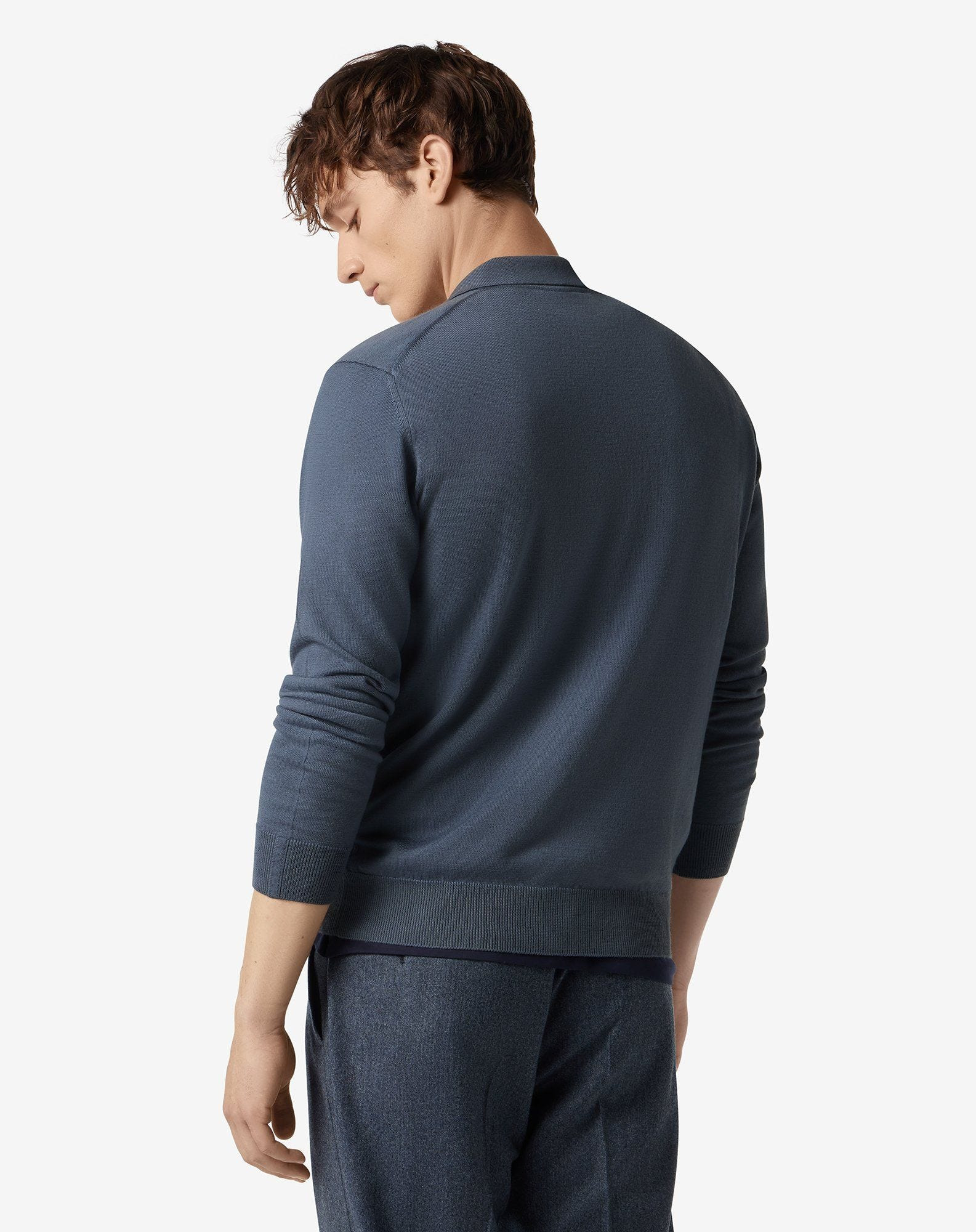 Aviator blue zip-up extra fine wool polo shirt - 3