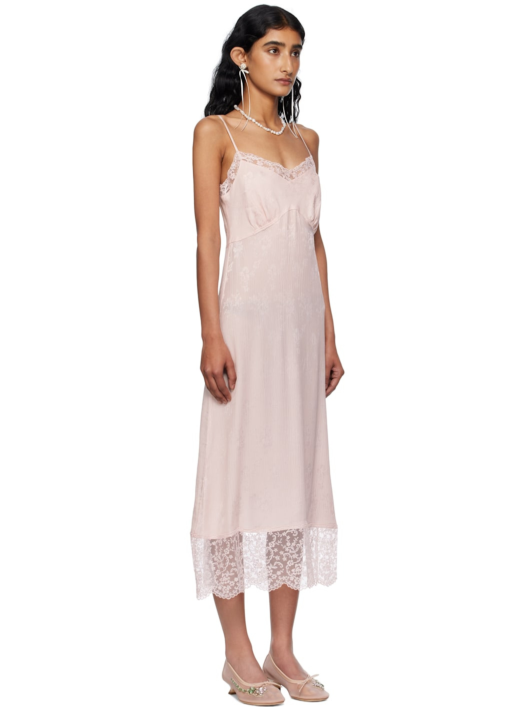 Pink Deep Lace Trim Slip Midi Dress - 2