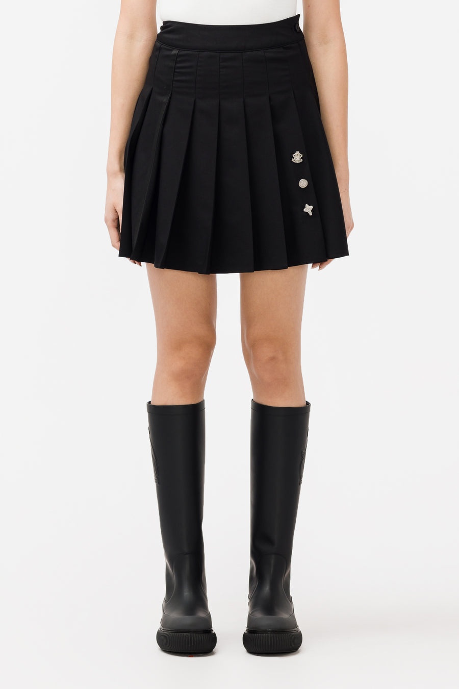 Distressing Pleated Mini Skirt in Black - 1