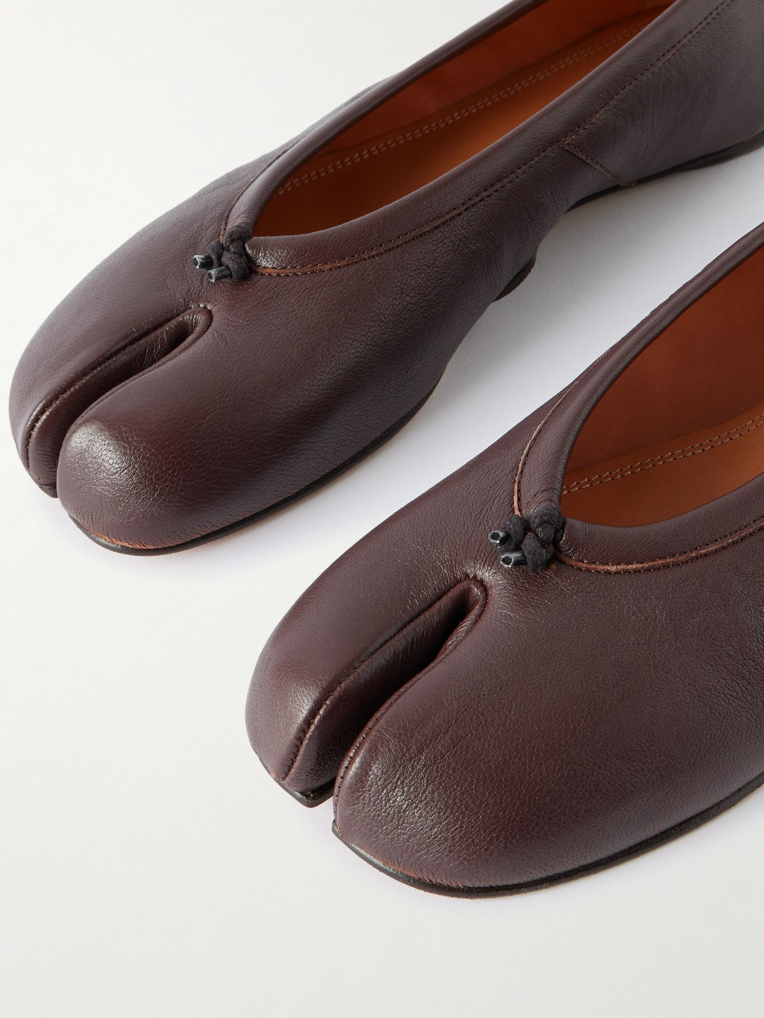 Tabi split-toe leather ballet flats Brown - 4