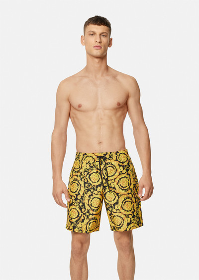 VERSACE Gold Barocco Print Long Swim Shorts outlook