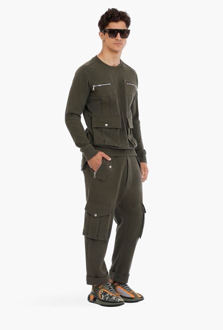 Khaki cotton cargo sweatpants - 2